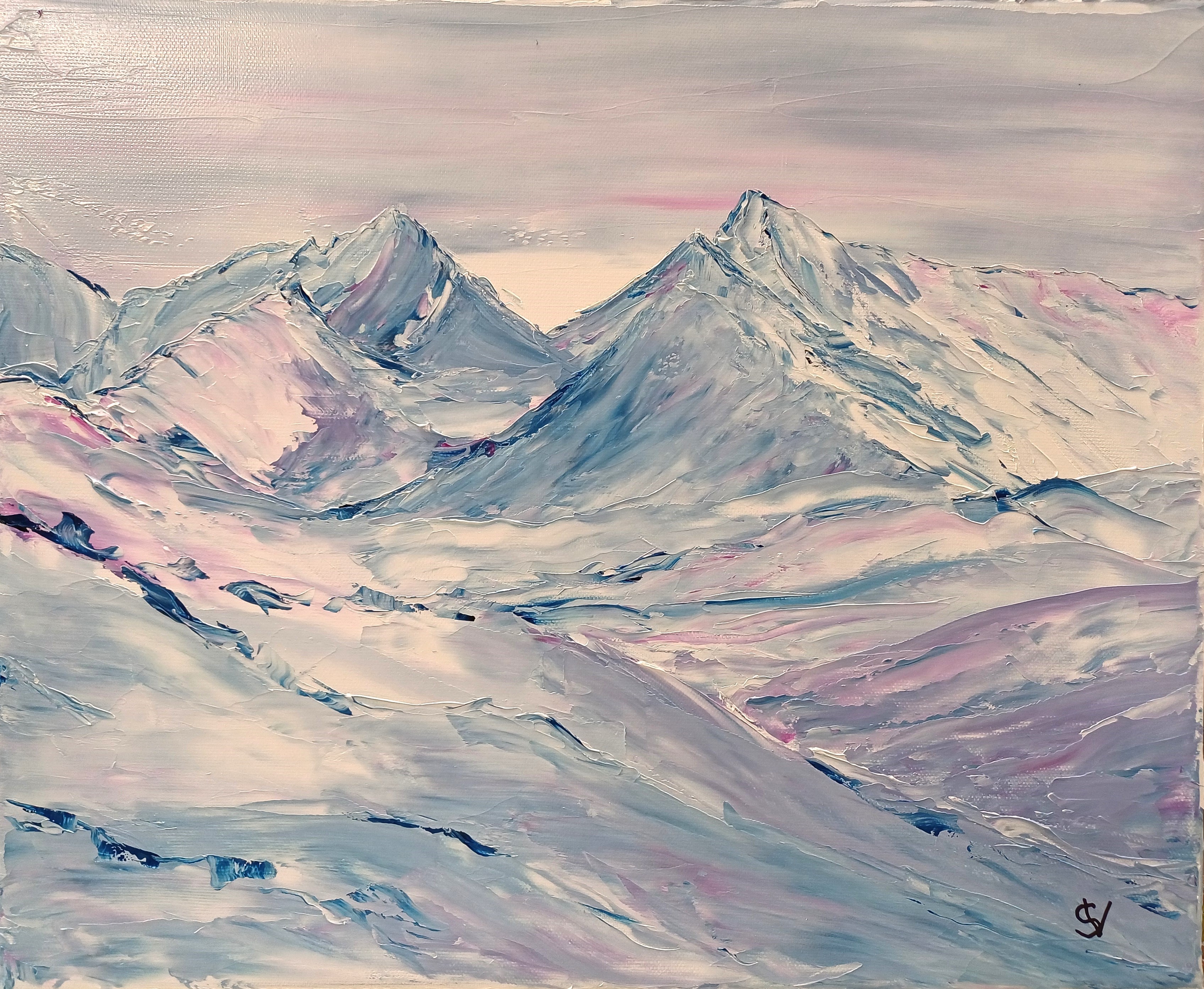 1008 l hiver en montagne huile toile 8f38x46cm 