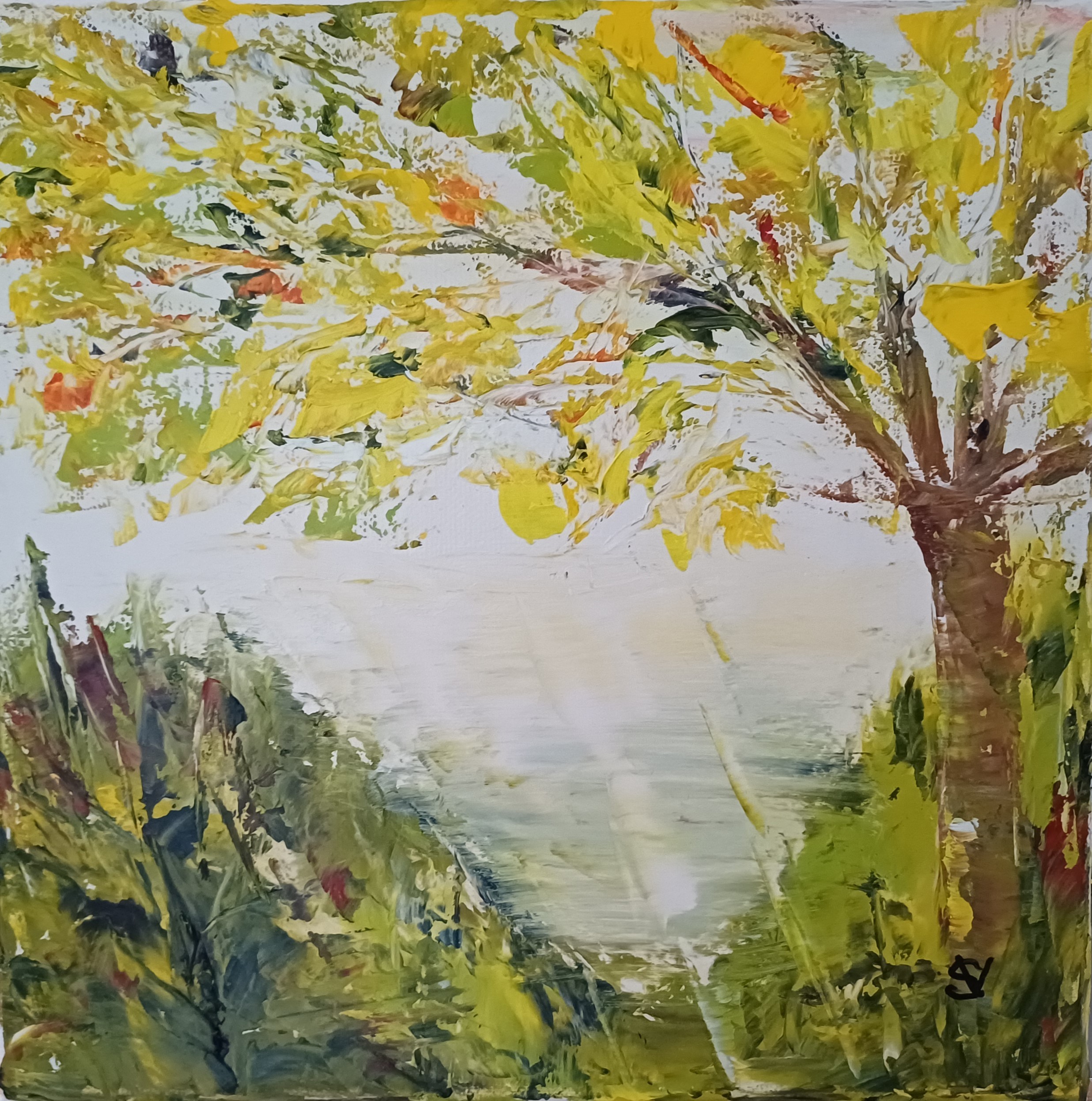 1014 aux bords de l etang huile toile 20x20cm 