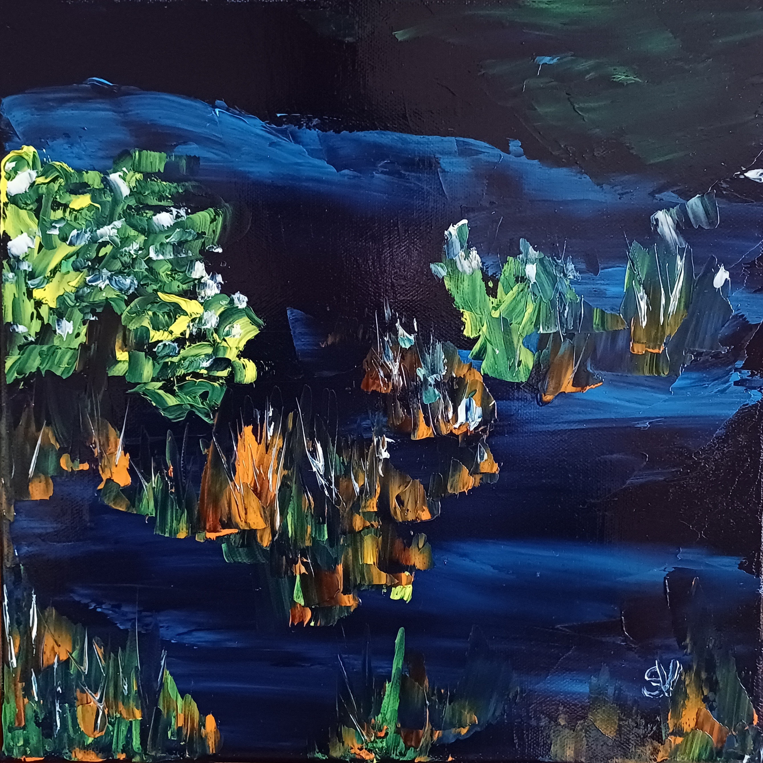 1133 l etang le soir huile toile 30x30 20241223 144941