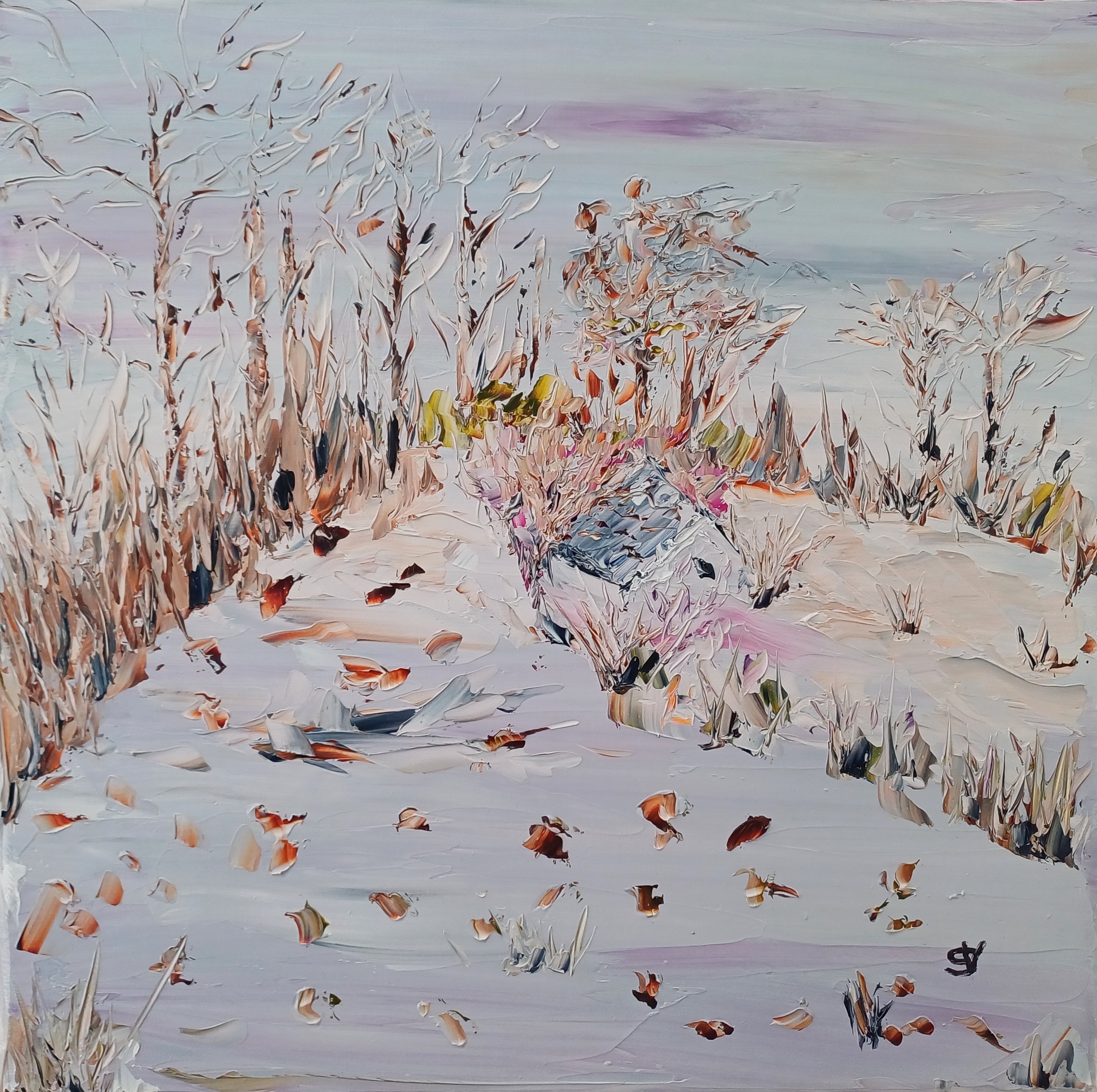 1182 neige huile toile 30x30cm 