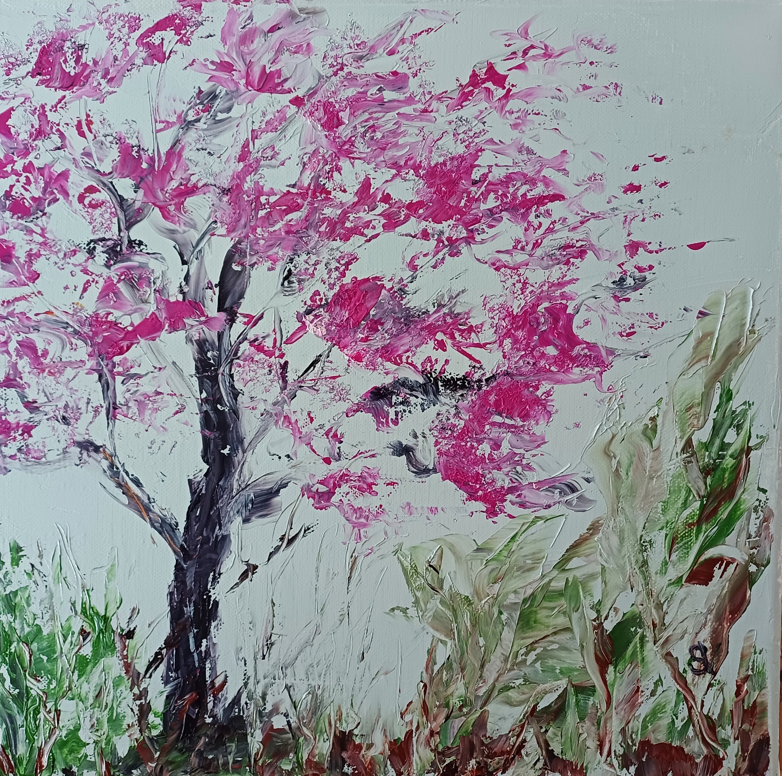 1208 arbre de judee huile toile 30x30cm 