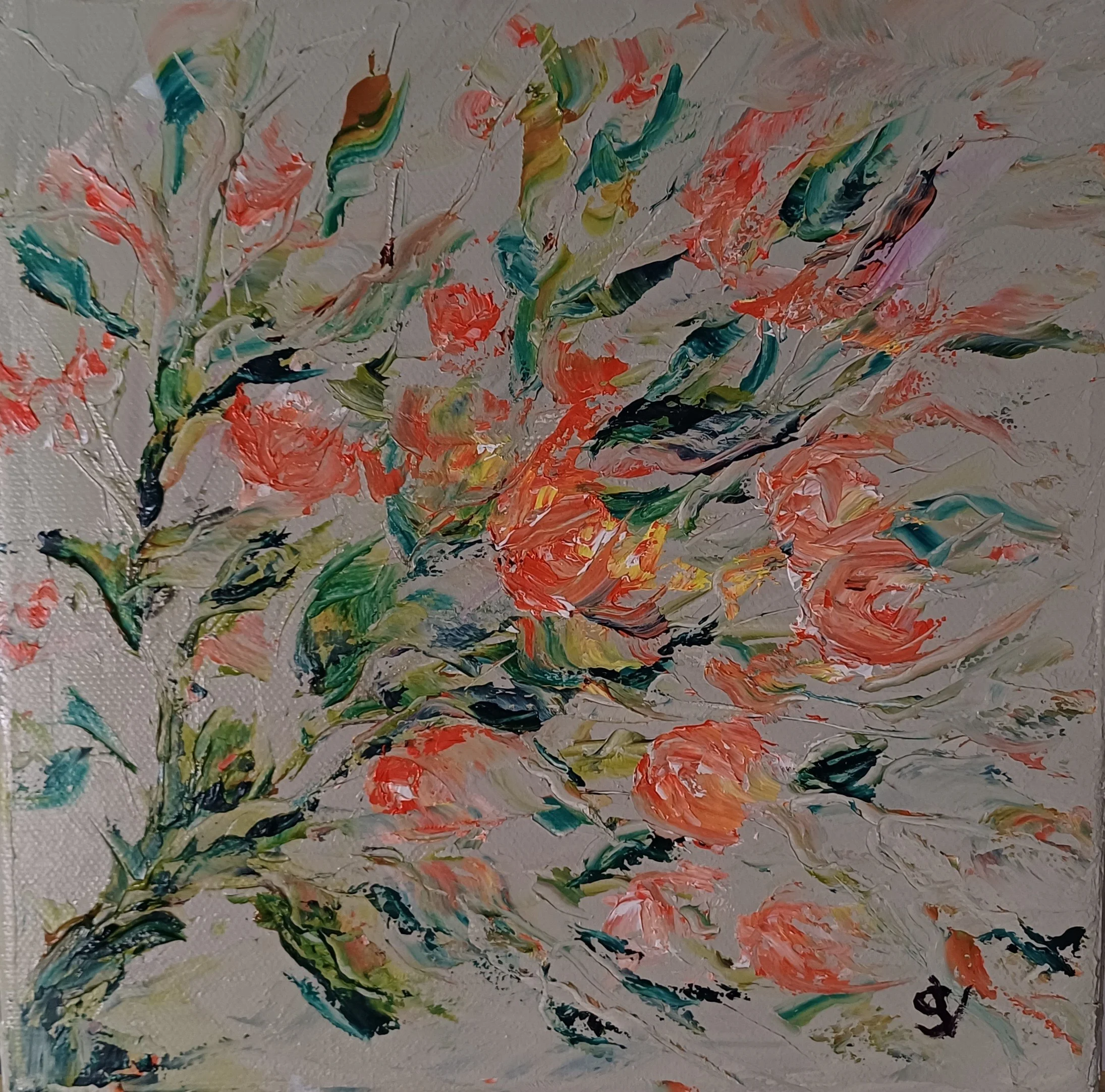 1235 fleurs huile toile 20x20cm