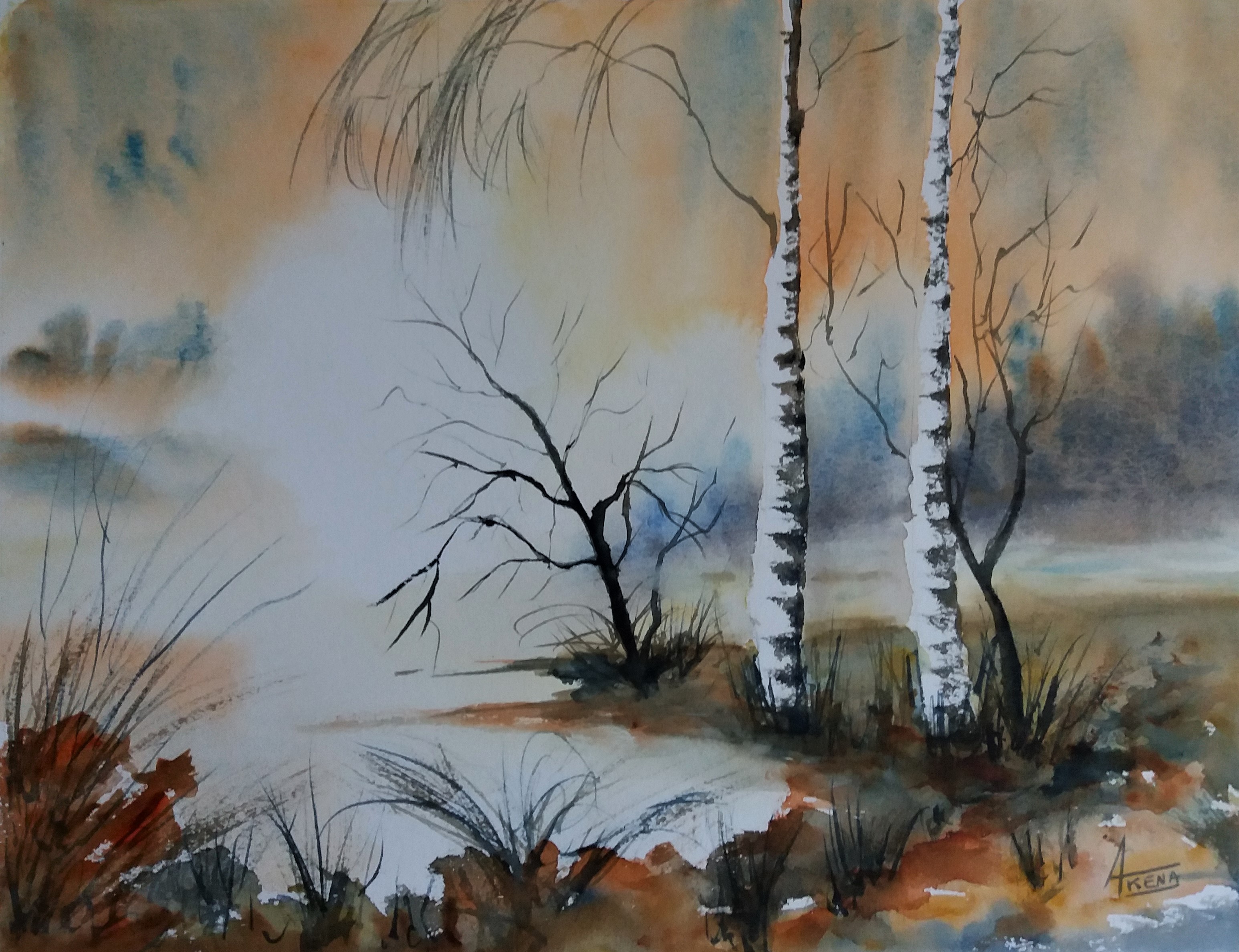 166 les bouleaux du lac aquarelle 40x50 cm 20201021 154045