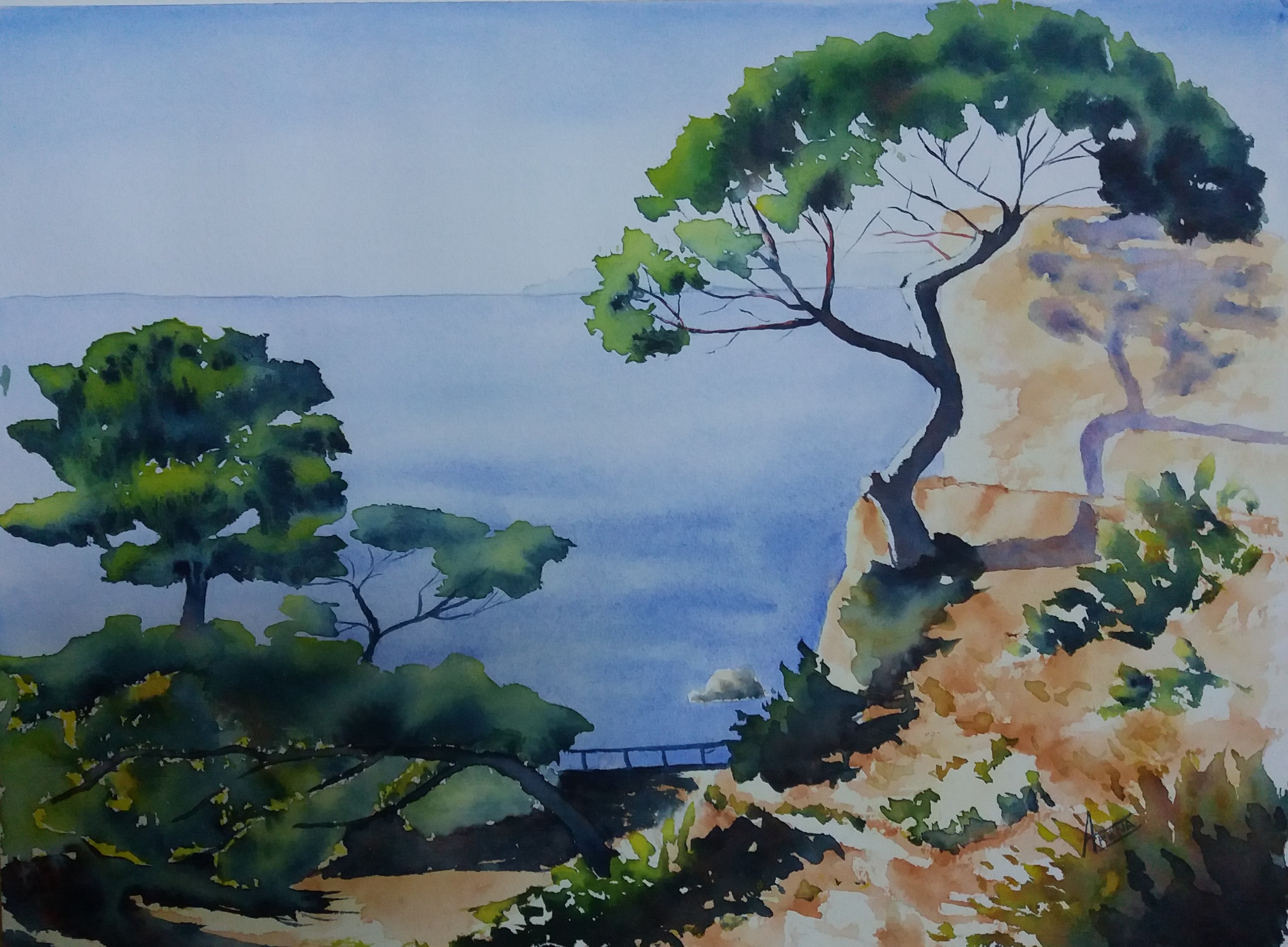 233 sentier douanier mediterraneen aquarelle 40x50 cm