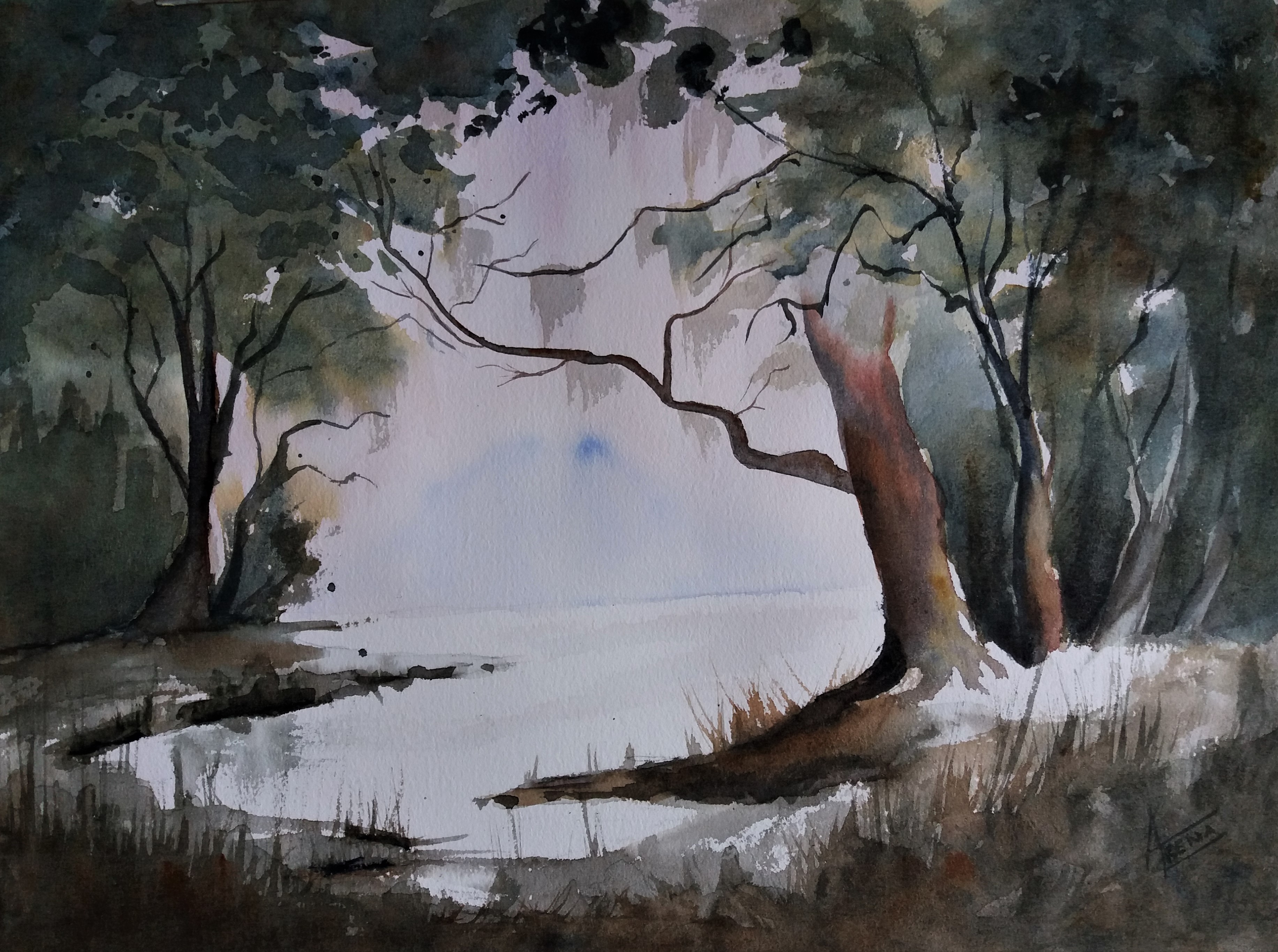 259 la foret magique aquarelle 40x50 cm 