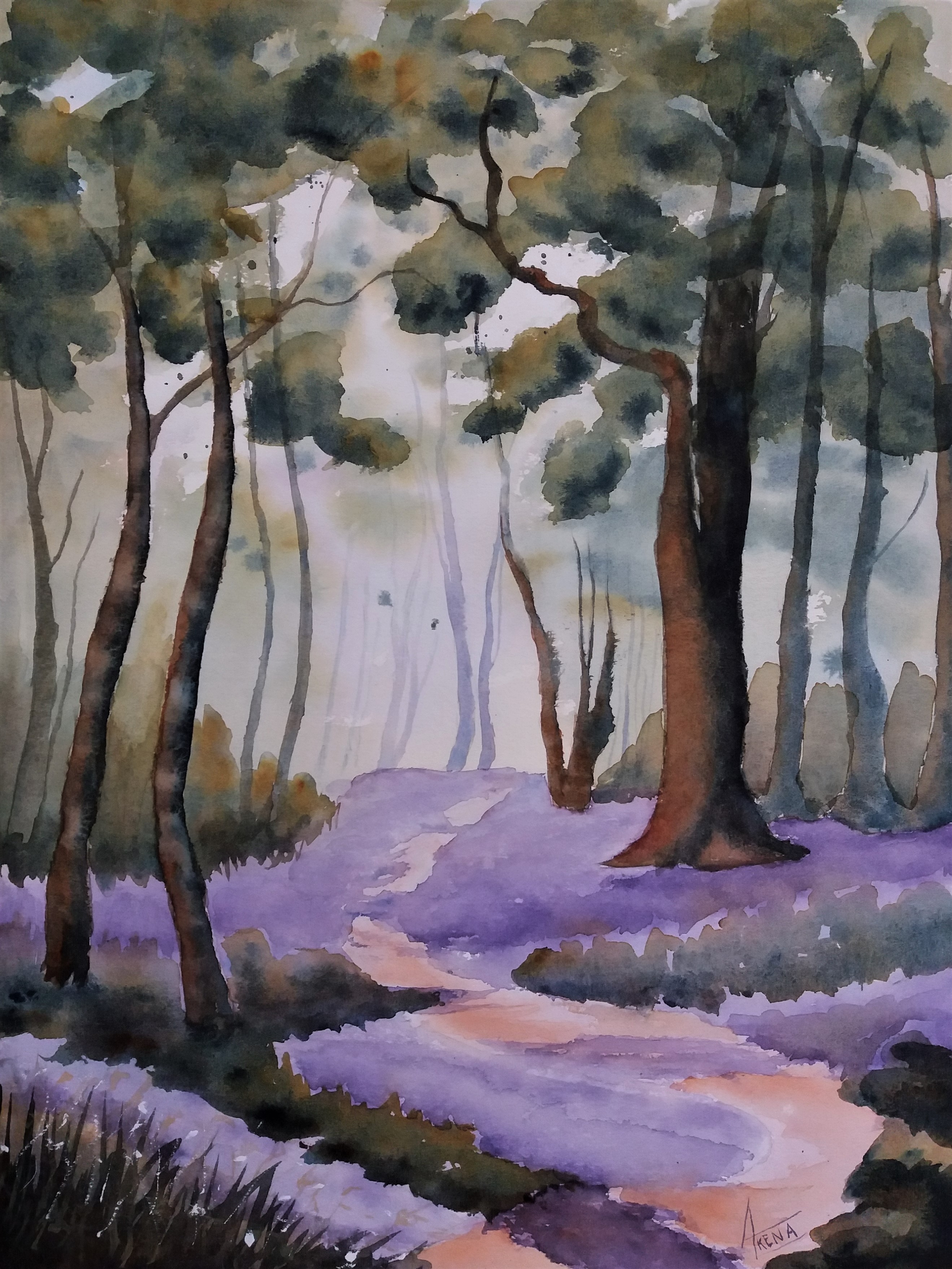 261 le sous bois au printemps aquarelle 40x50 cm 