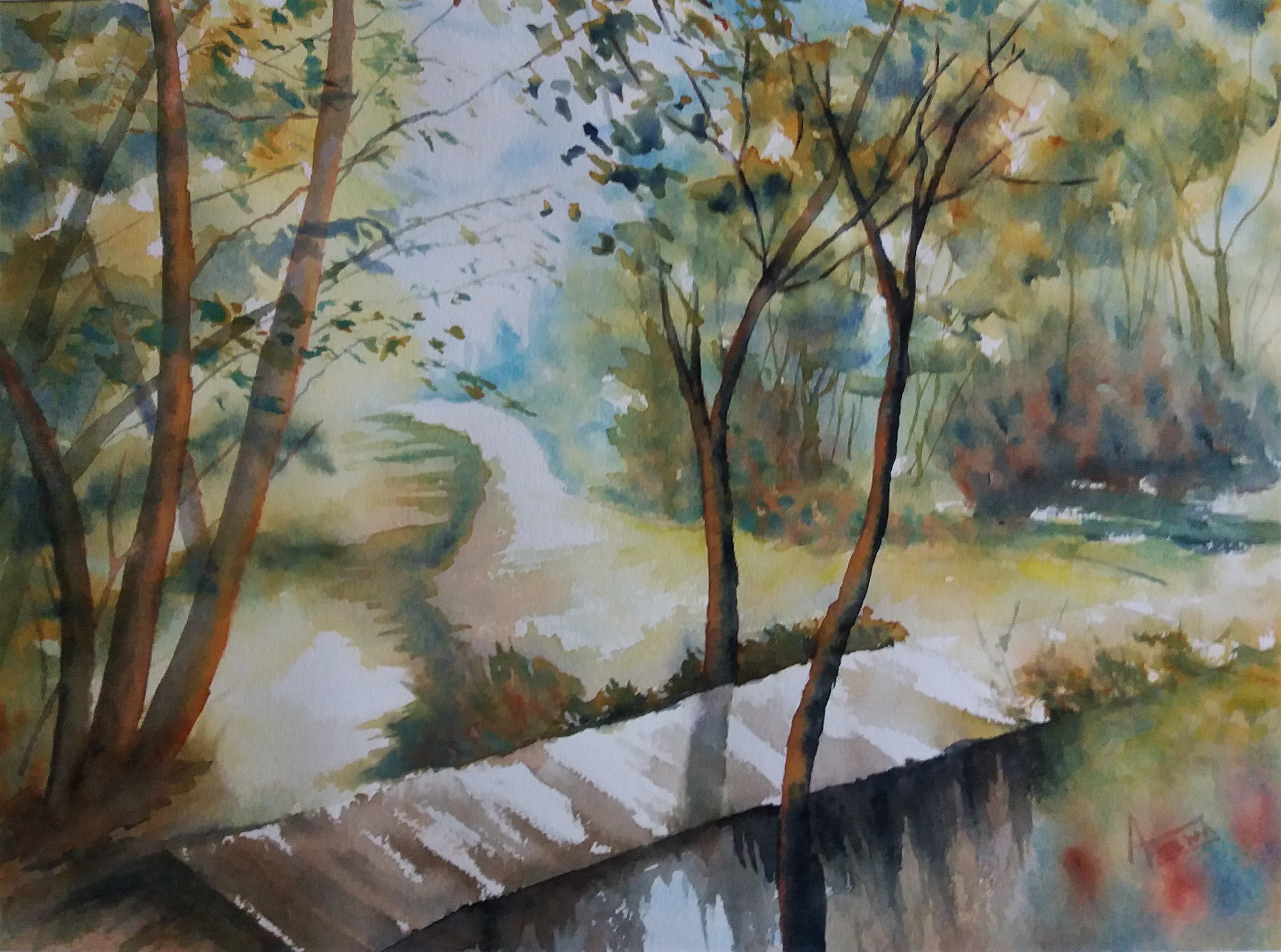 273 la passerelle aquarelle 40x50 cm 