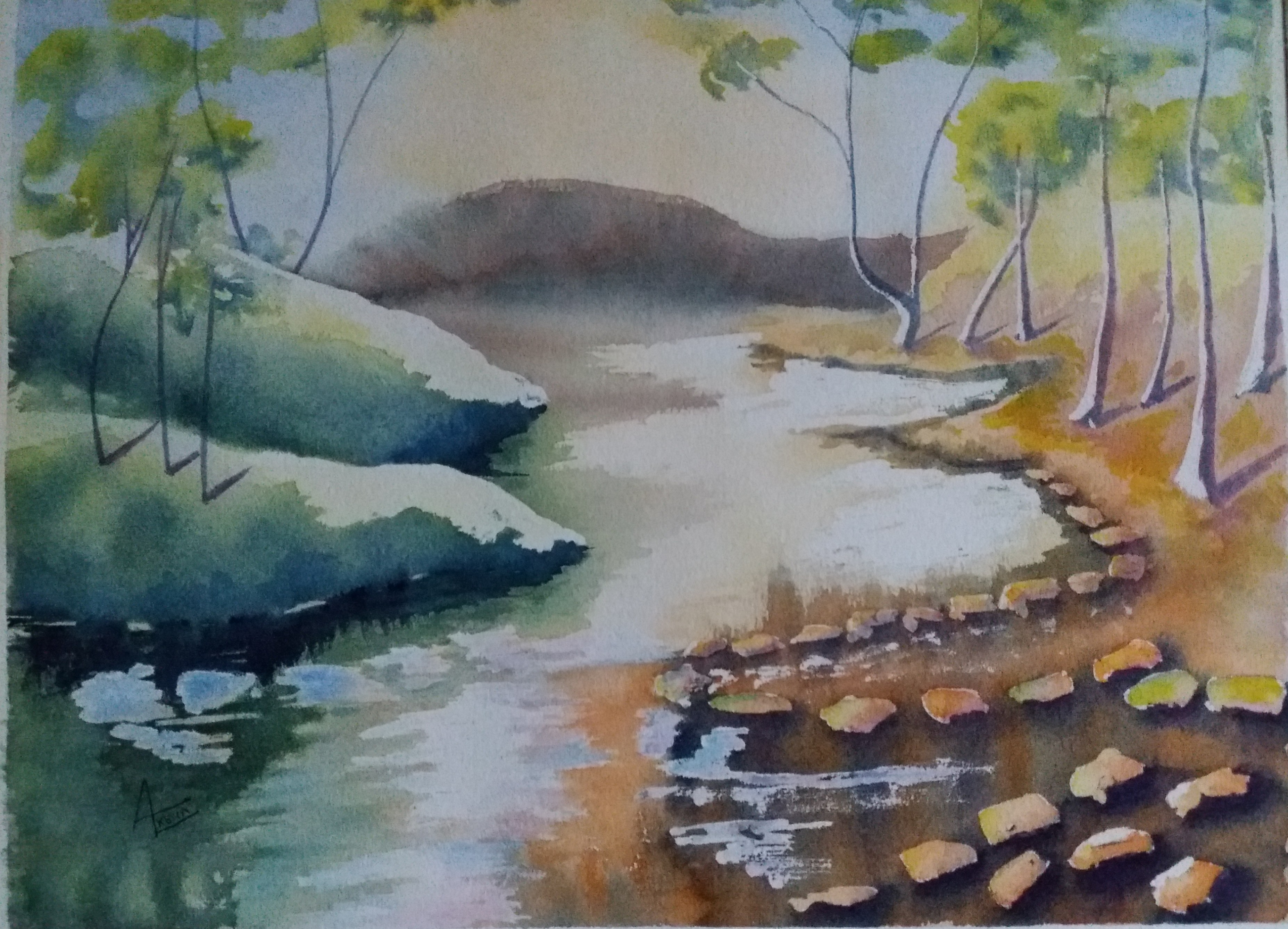 276 les galets de la riviere aquarelle 40x50 cm 