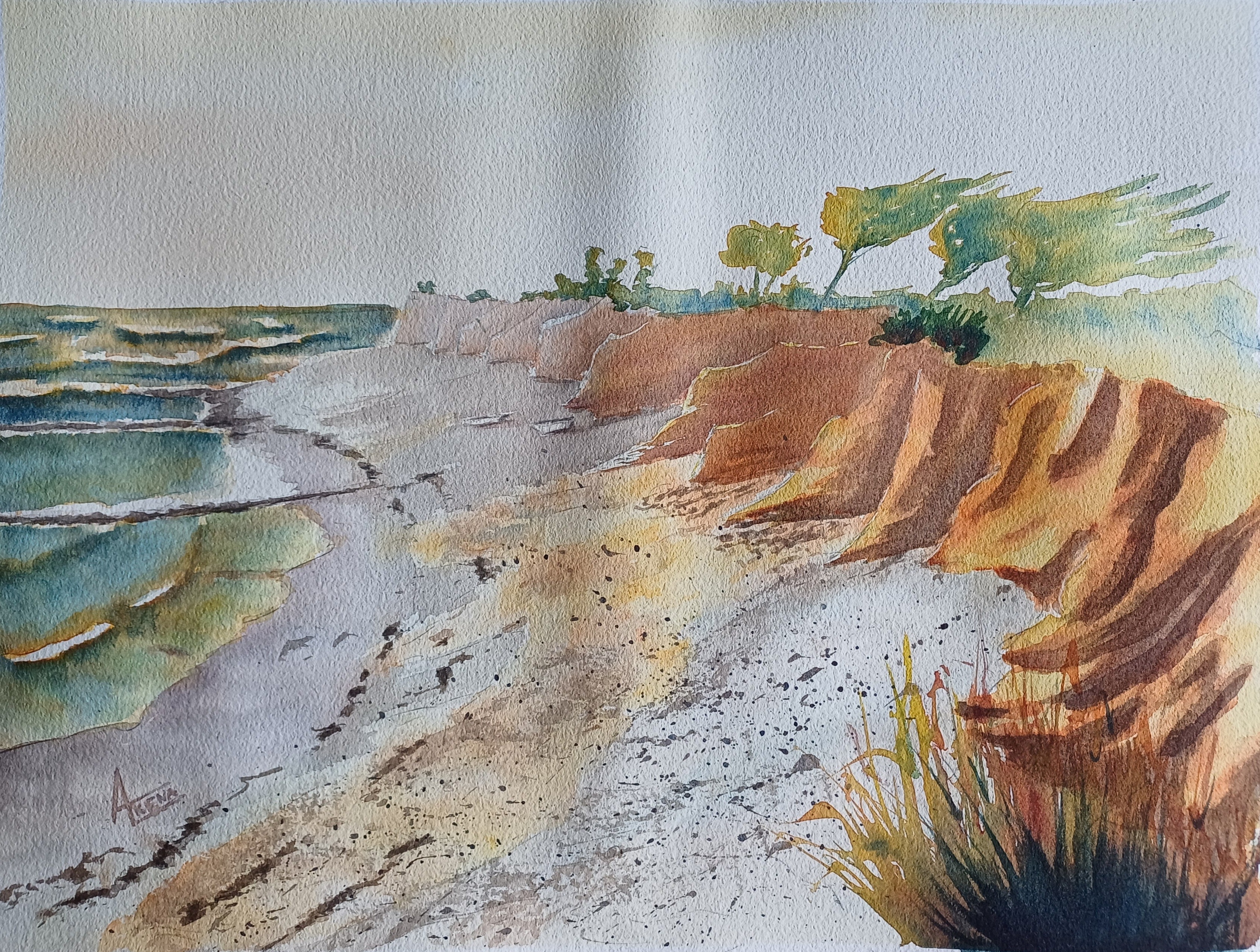 287 falaises ile d Oléron aquarelle 40x50 cm