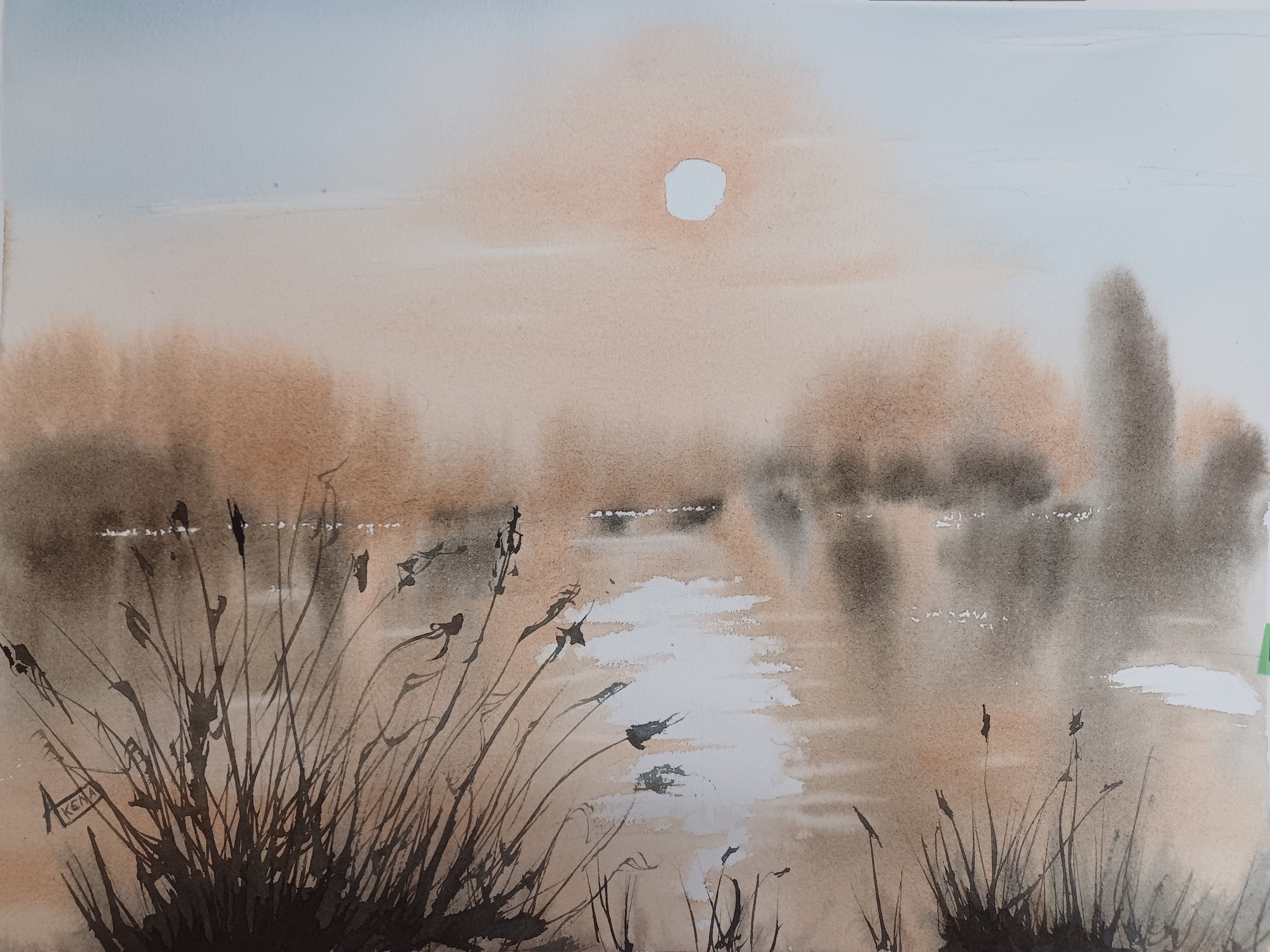 288 coucher de soleil sur le lac aquarelle 402x50 cm 