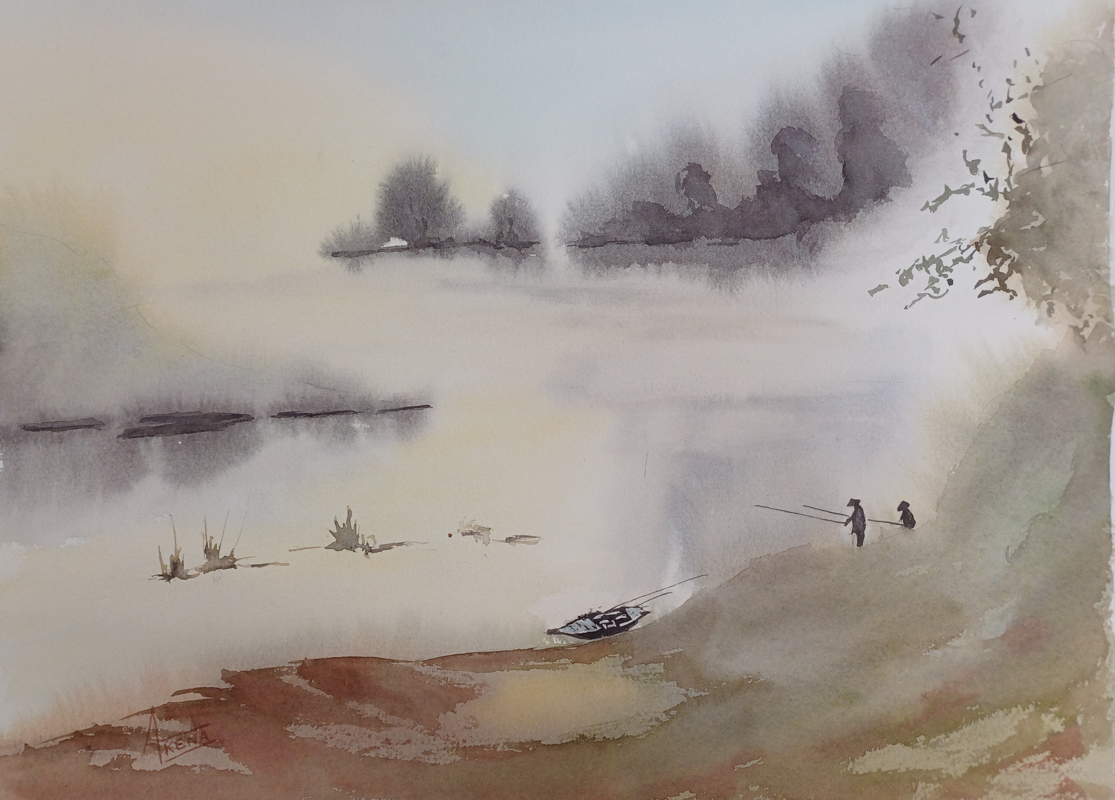 289 brume du matin aquarelle 40x50 cm 