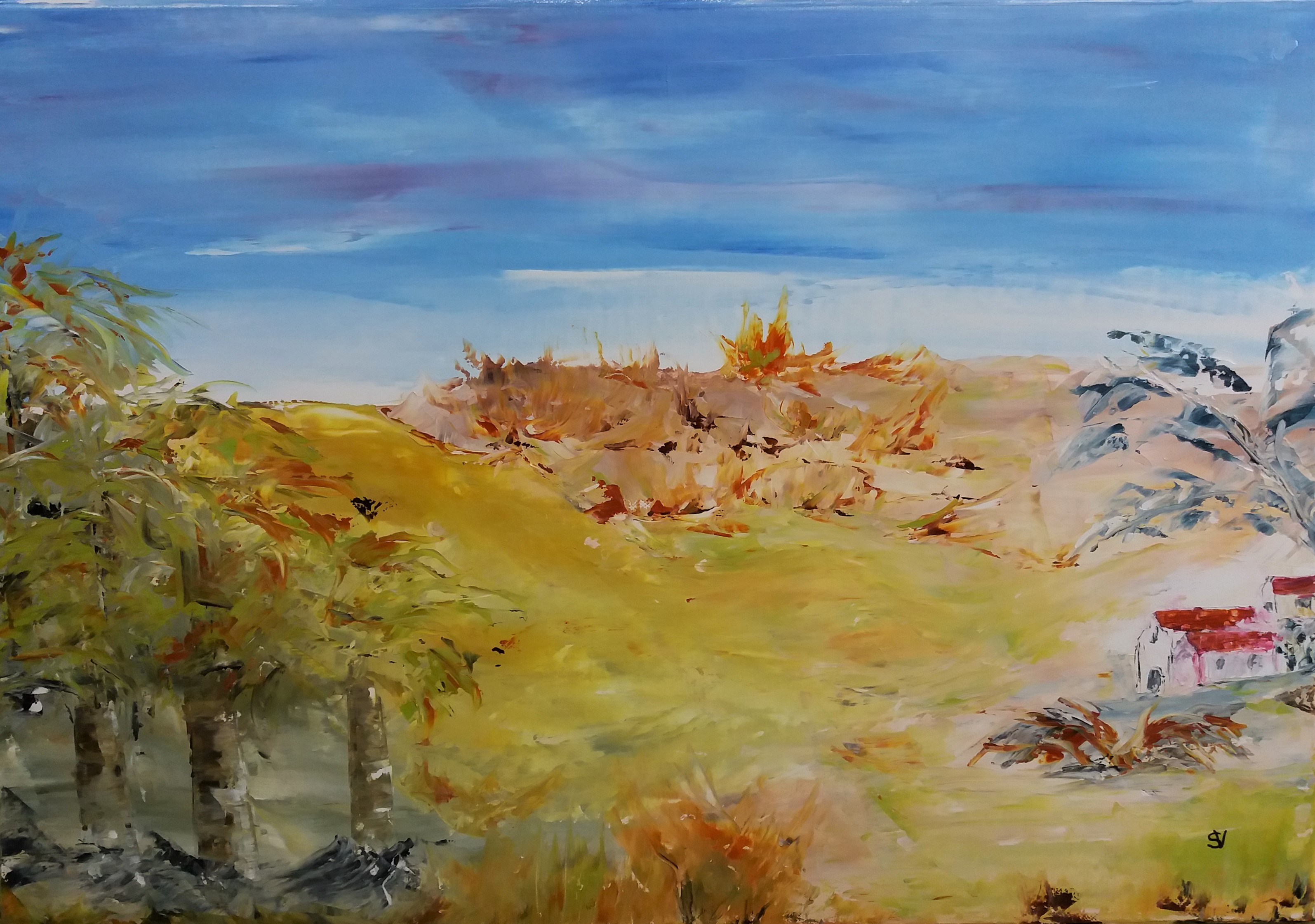697 les maisonnettes huile sur toile 10p 38x55cm