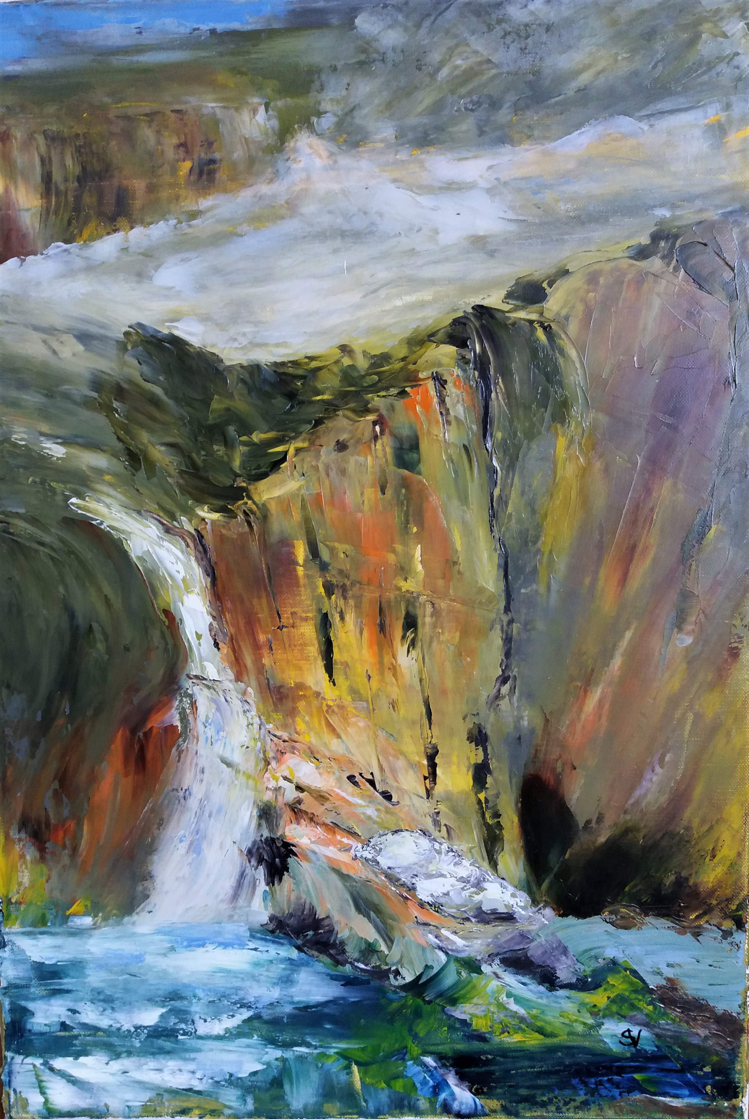 715 la cascade huile sur toile 10p 38x55 cm