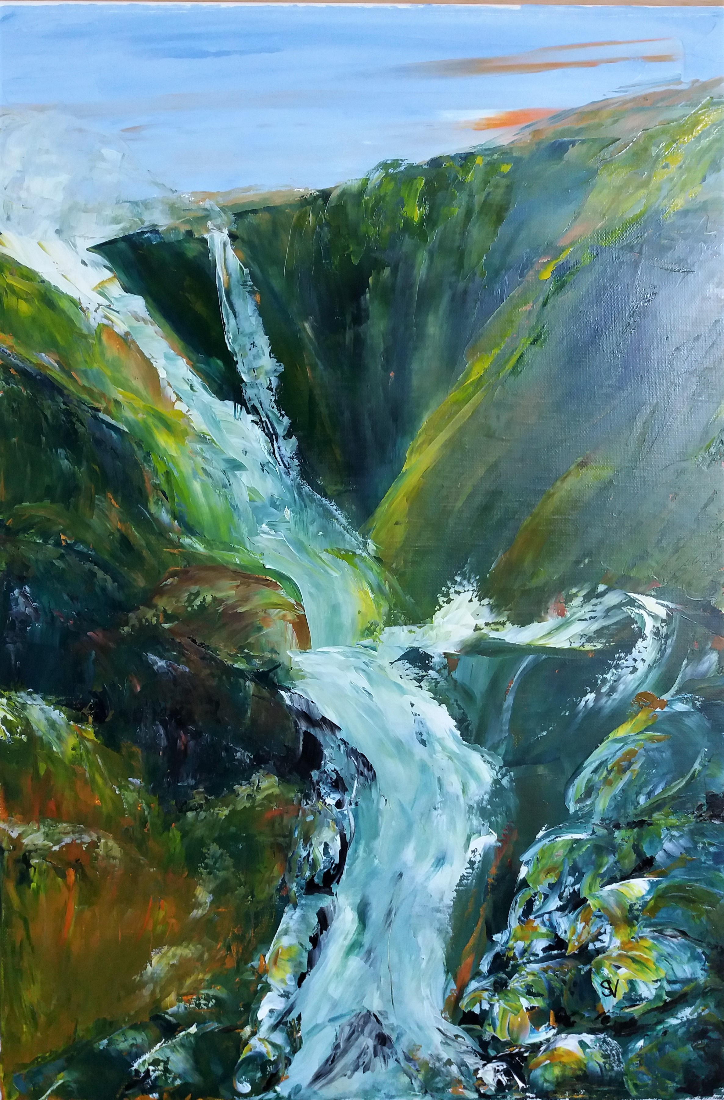 716 la cascade huile sur toile 10p 38x55 cm