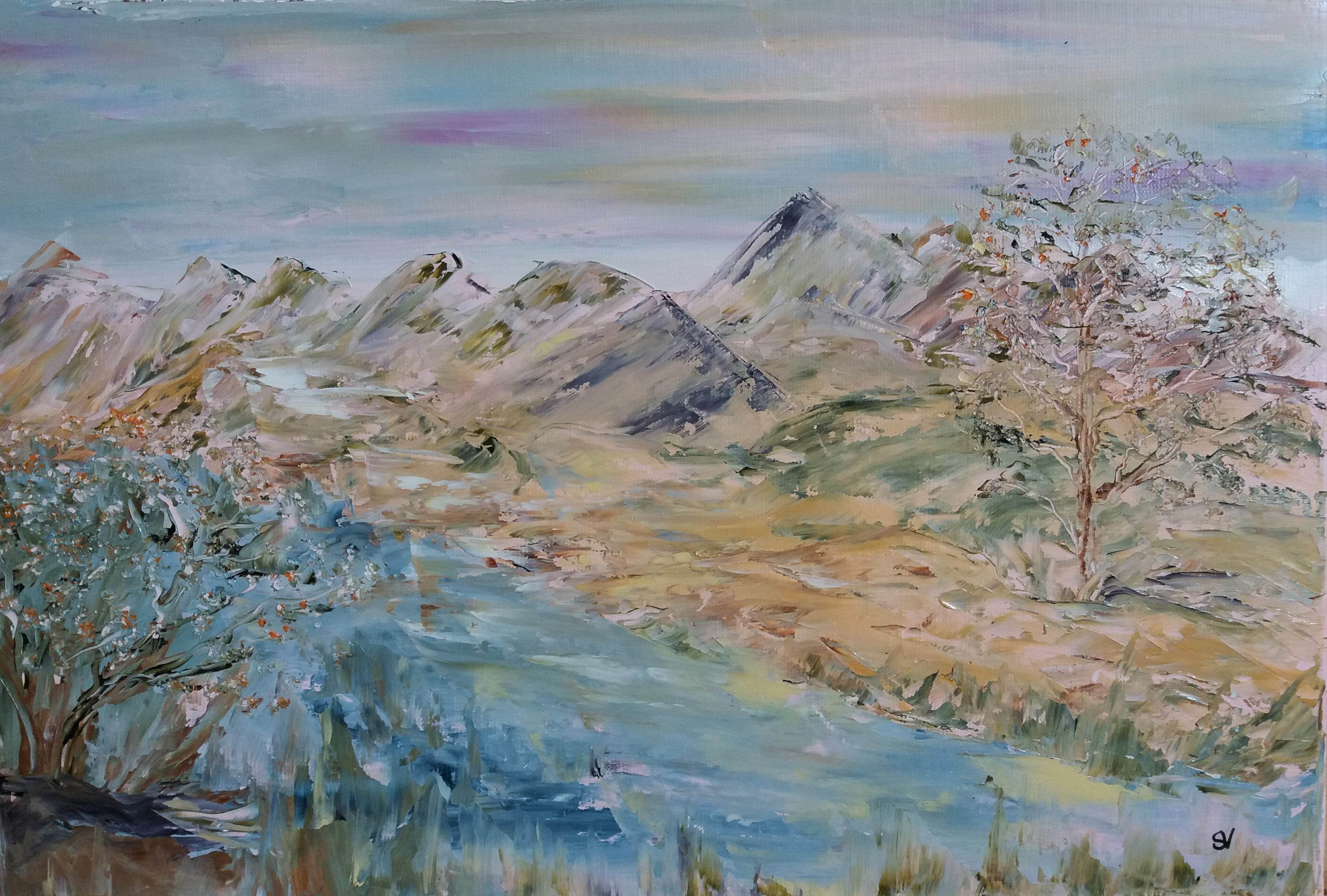 722 aux pieds coule une riviere huile sur toile 10p 38x55 cm