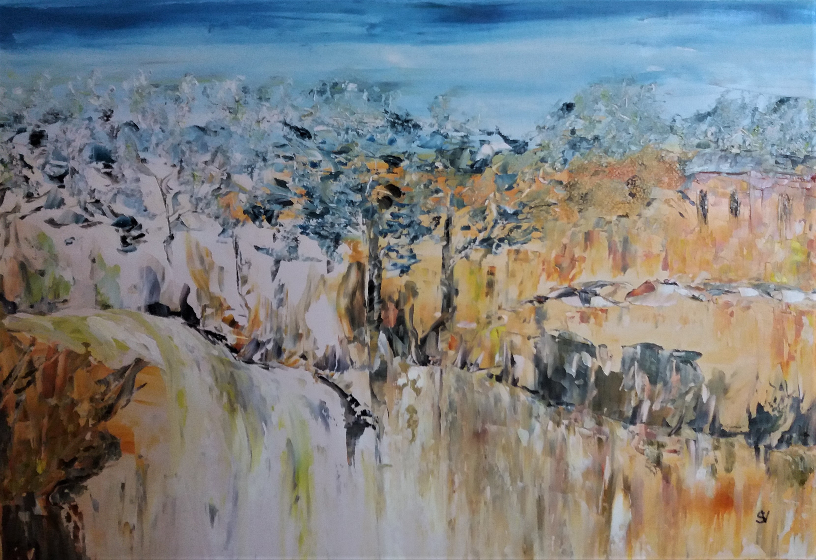 739 la chute huile sur toile 10p 38x55 cm