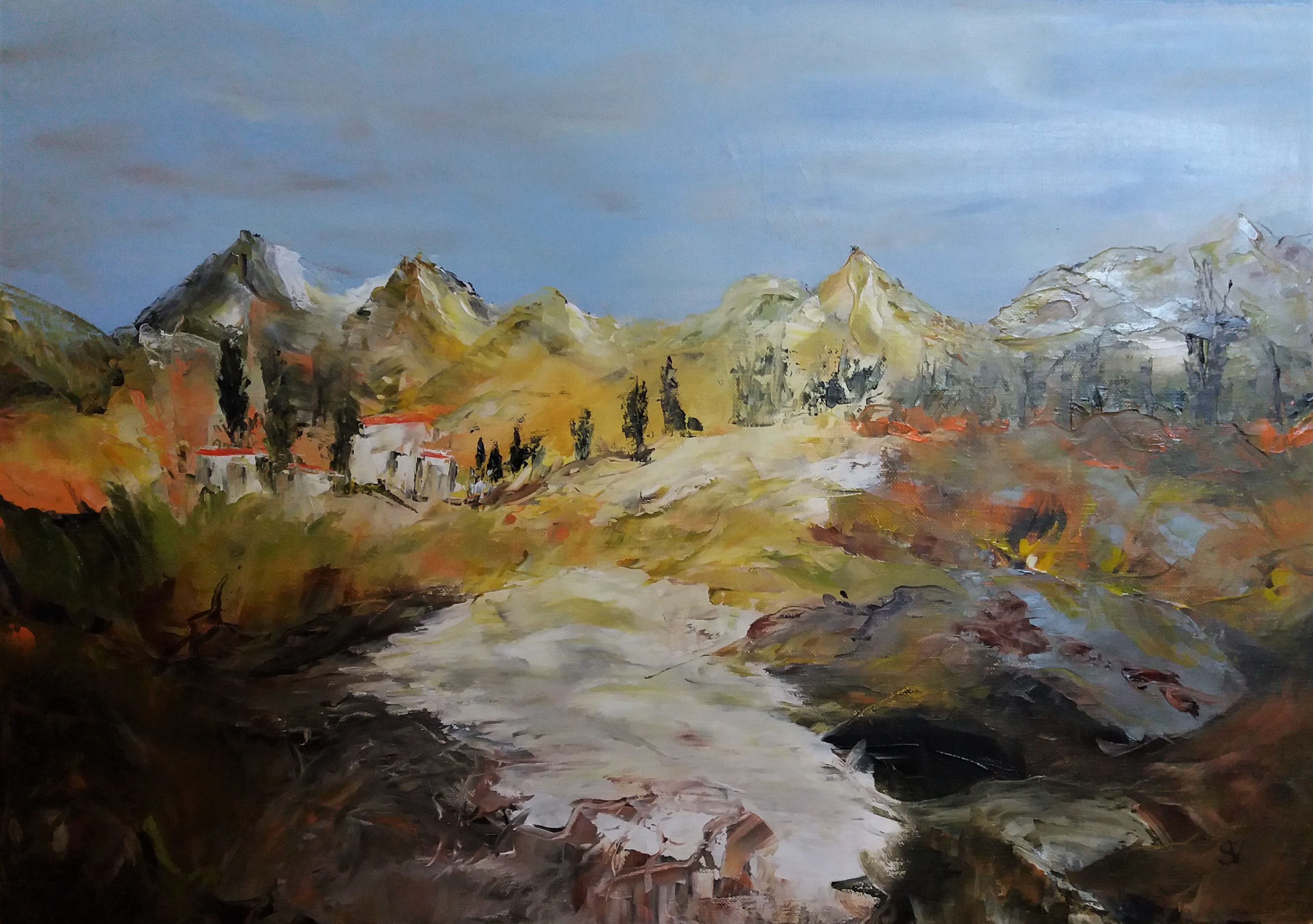 740 les cabanons huile sur toile 10p 38x55 cm