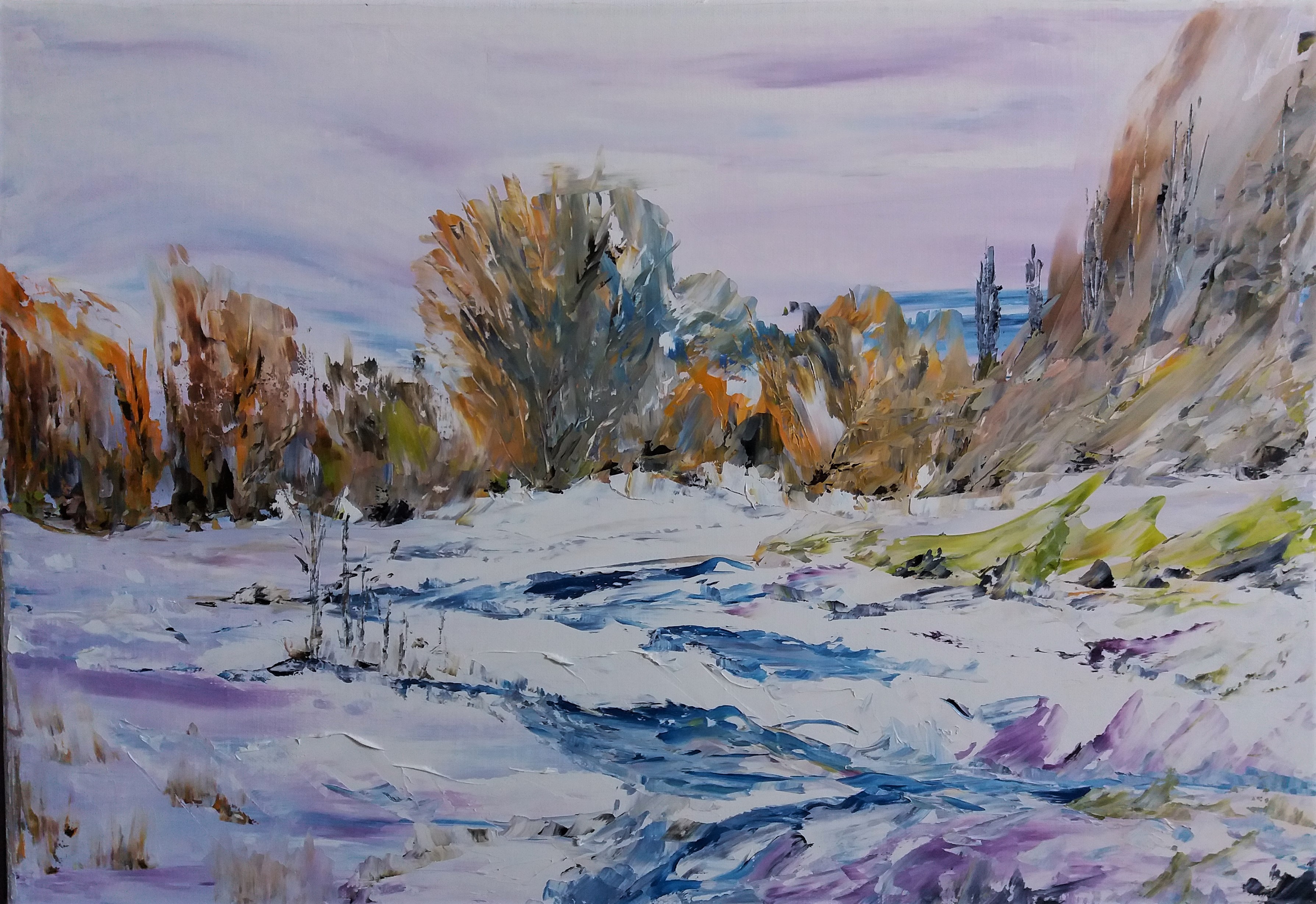 758 neige d automne huile sur toile 10p 38x55 cm