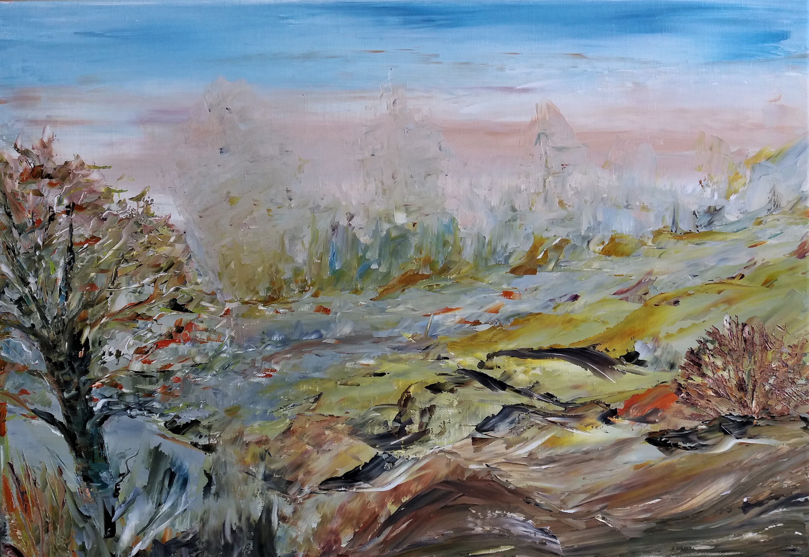 767 arbre qui tombe huile sur toile 10p 38x55 cm