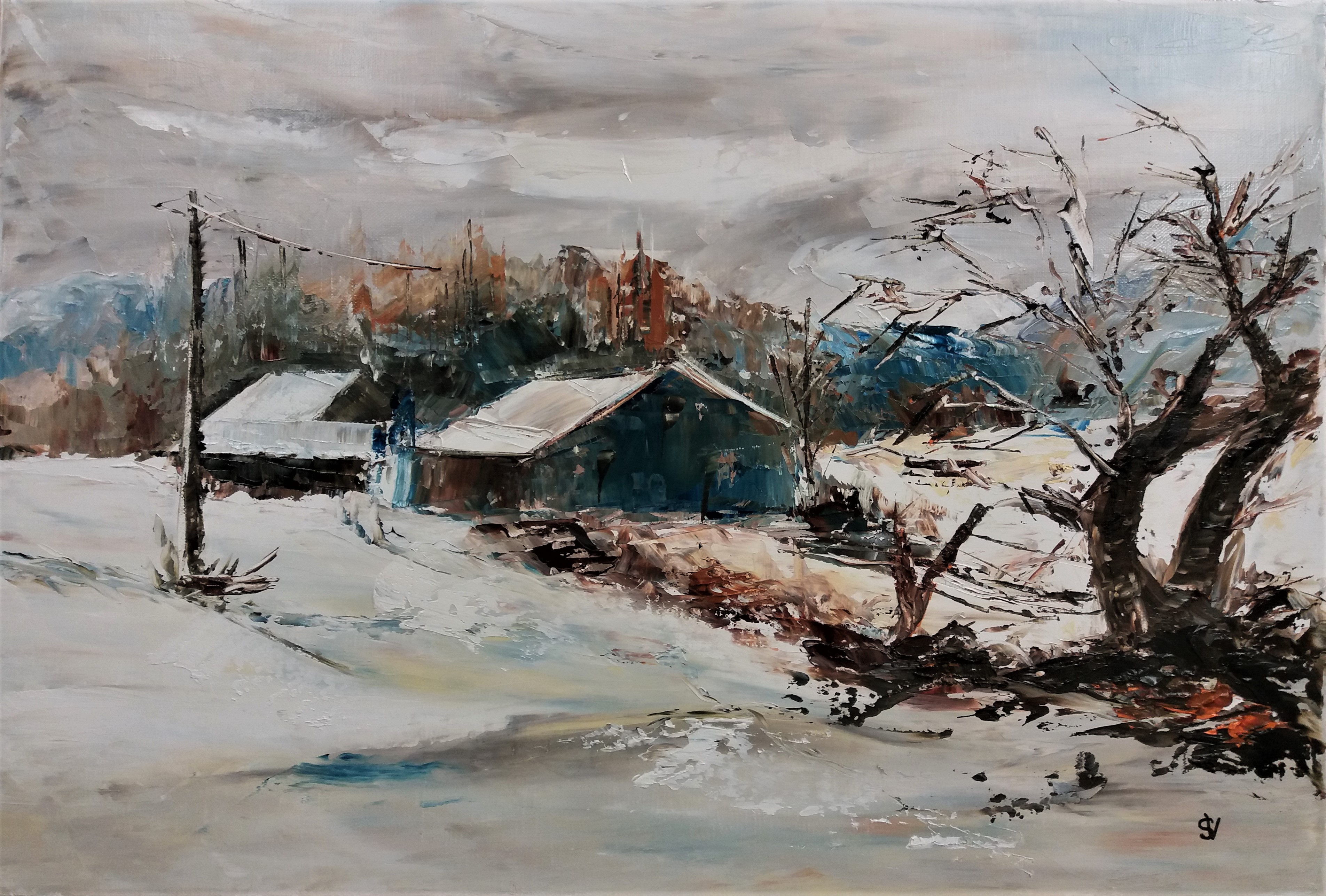 776 granges sous la neige aquarelle 40x50 cm 