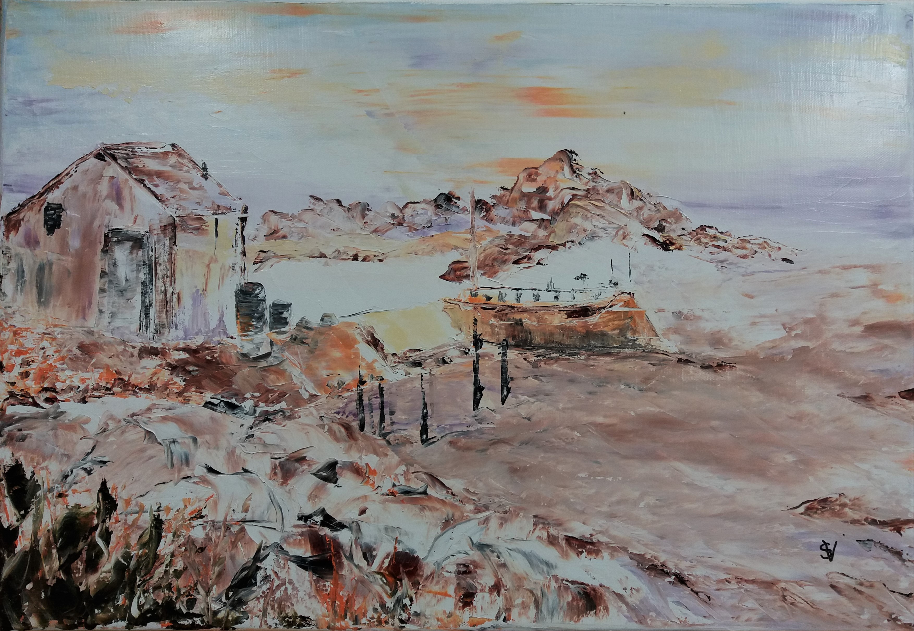 780 l apres tsunami huile sur toile 10p 38x55 cm 