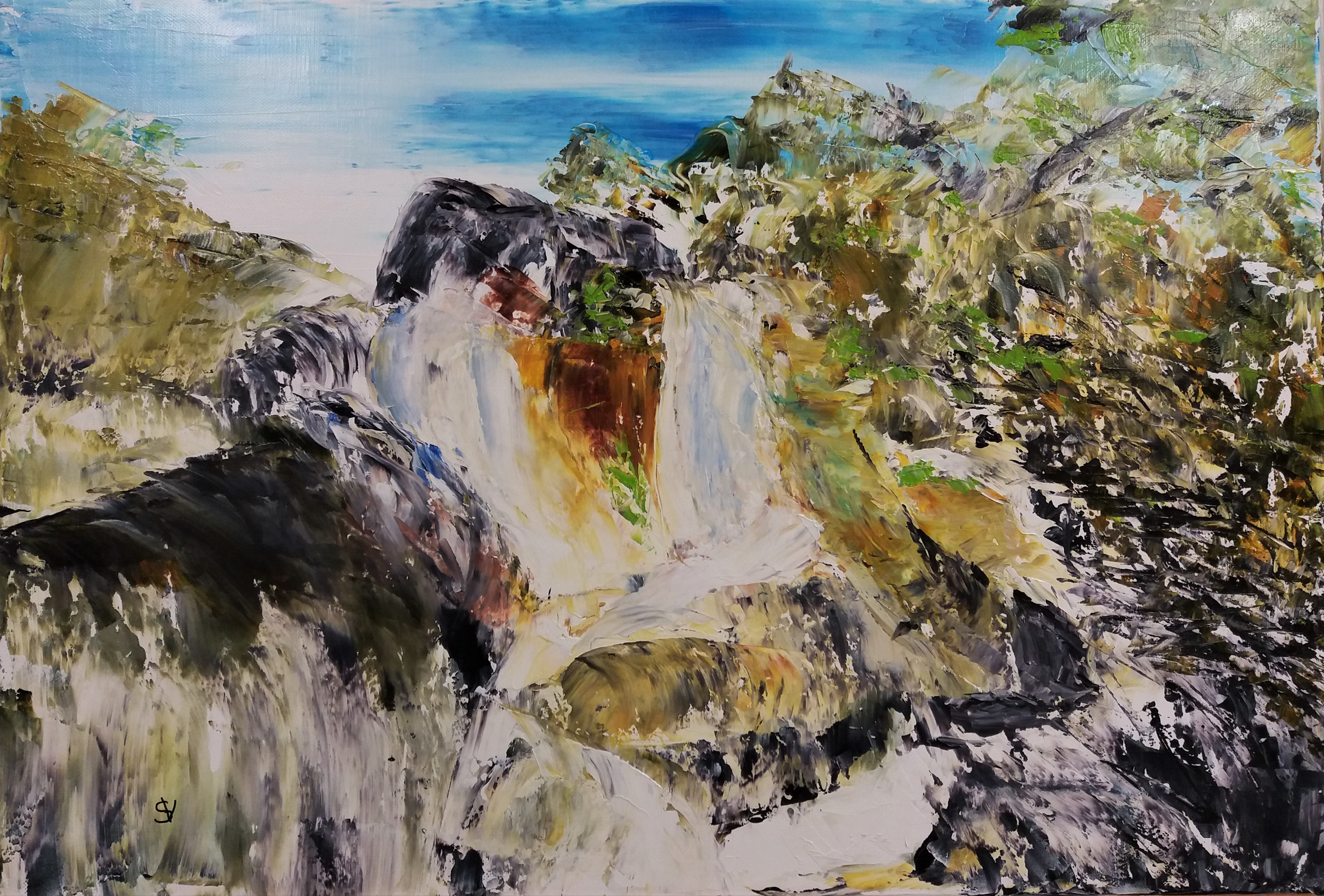790 cascade huile sur toile 10p 38x55 cm 