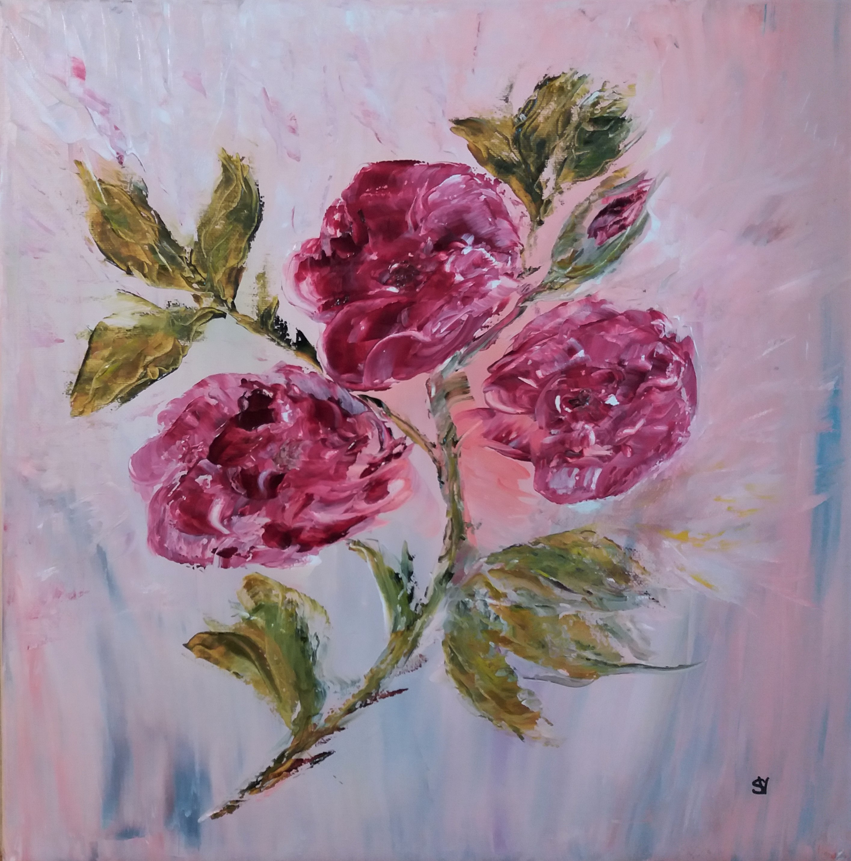 813 fleurs huile sur toile 40x40 cm 