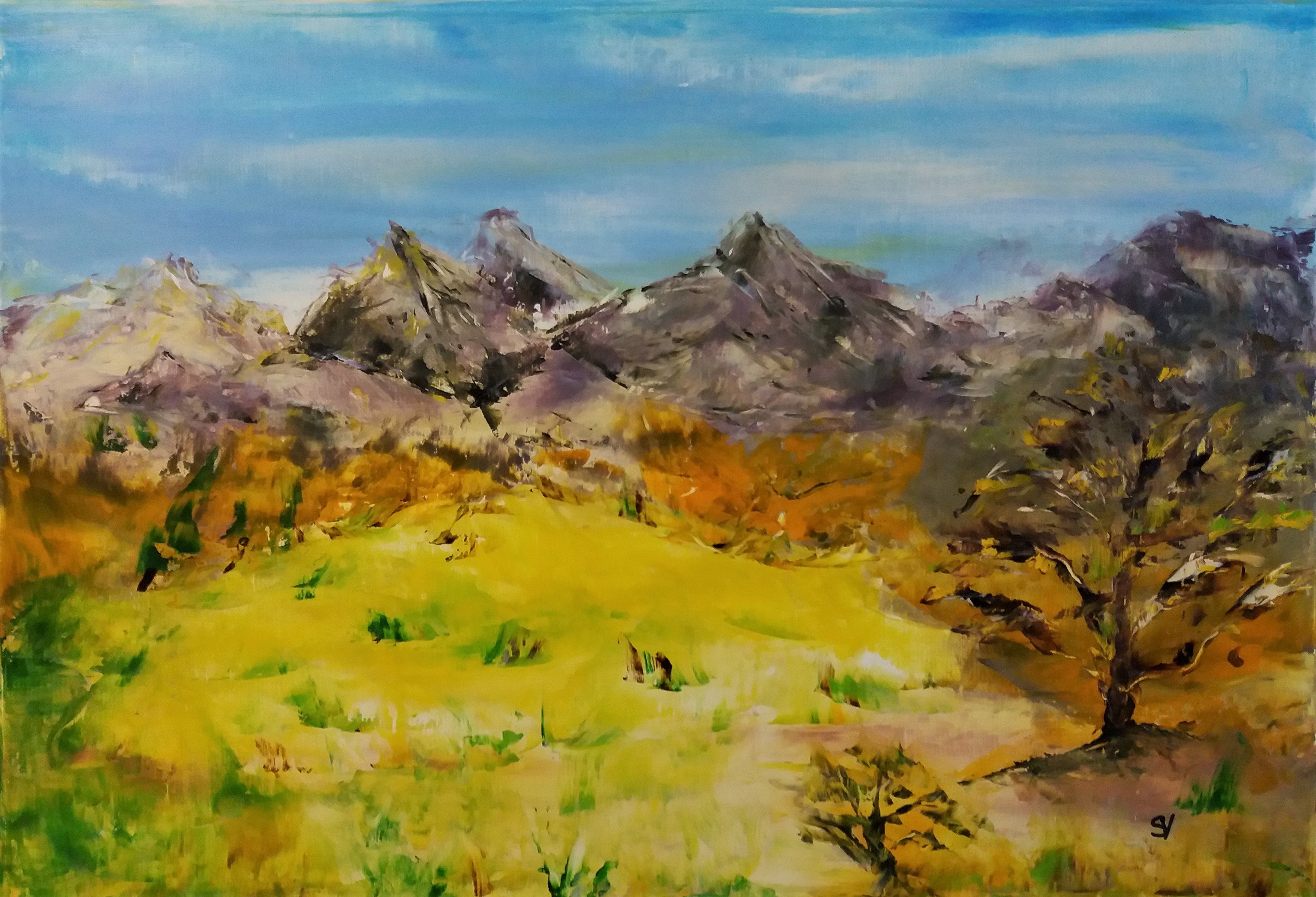 818 aux pieds des monts huile sur toile 10p 38x55 cm 