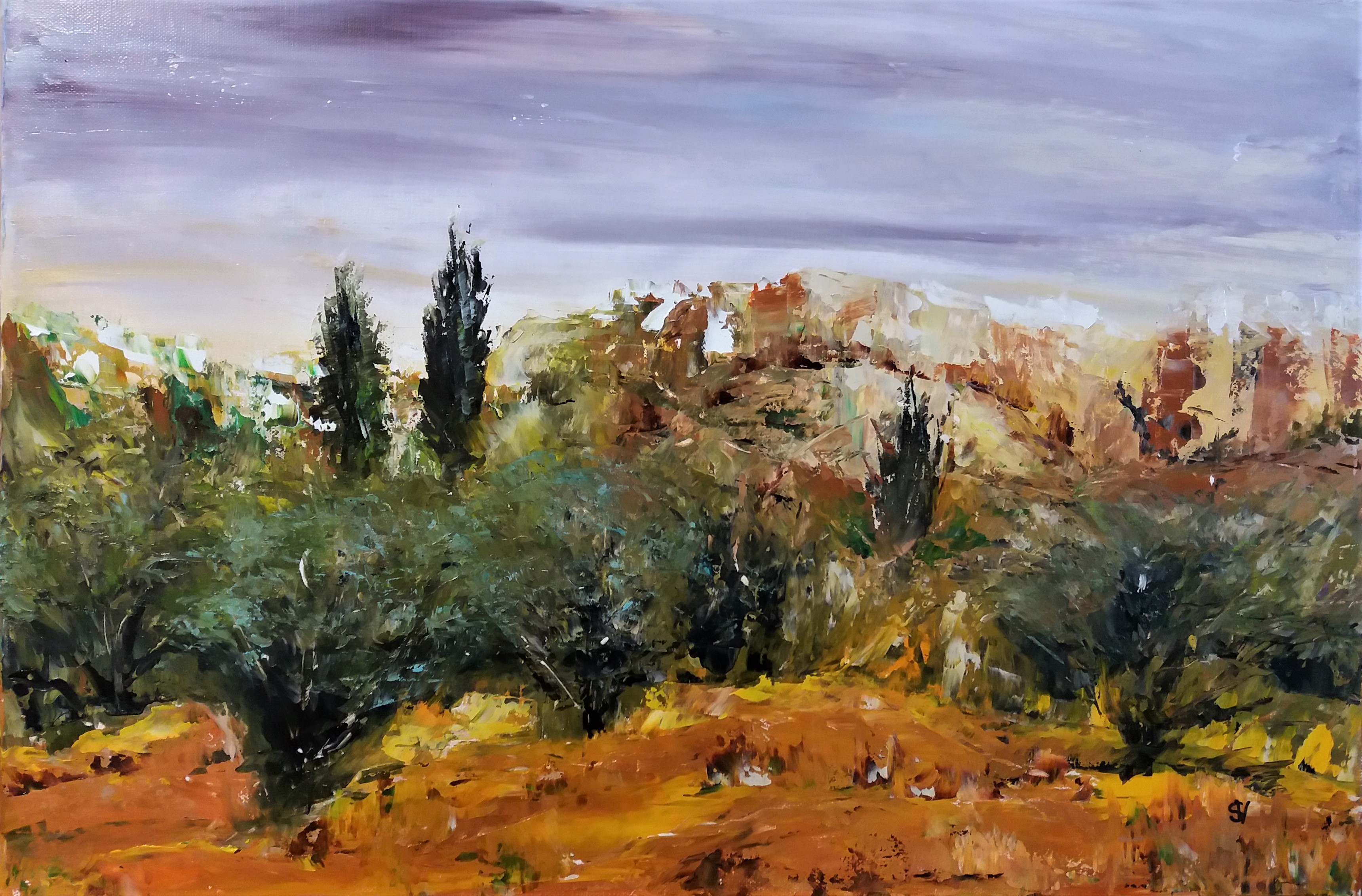 819 les oliviers huile sur toile 10p 38x55 cm 