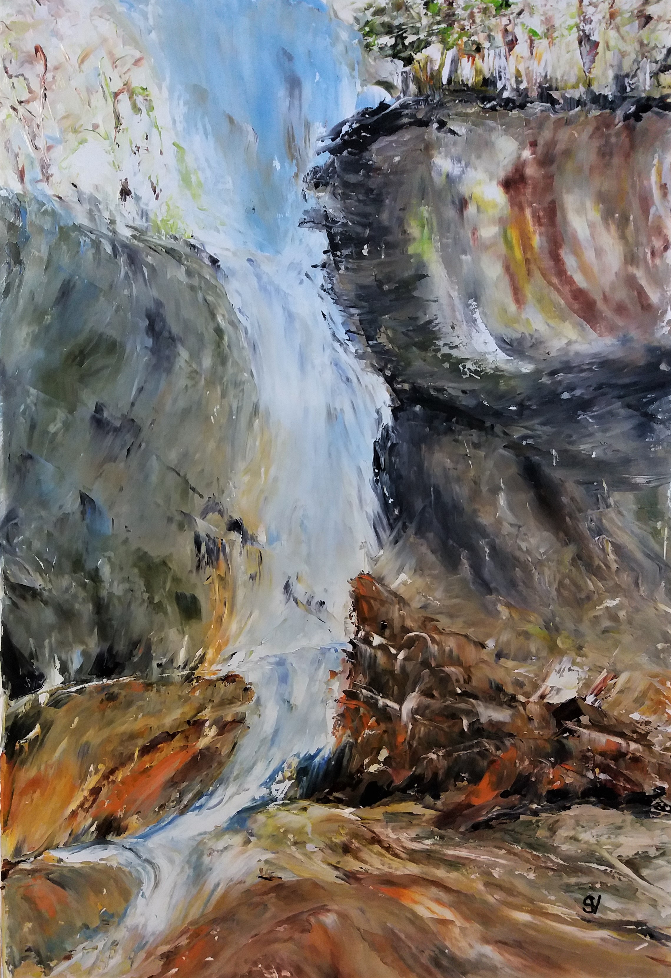 827 la cascade huile sur toile 10p 38x55 cm 