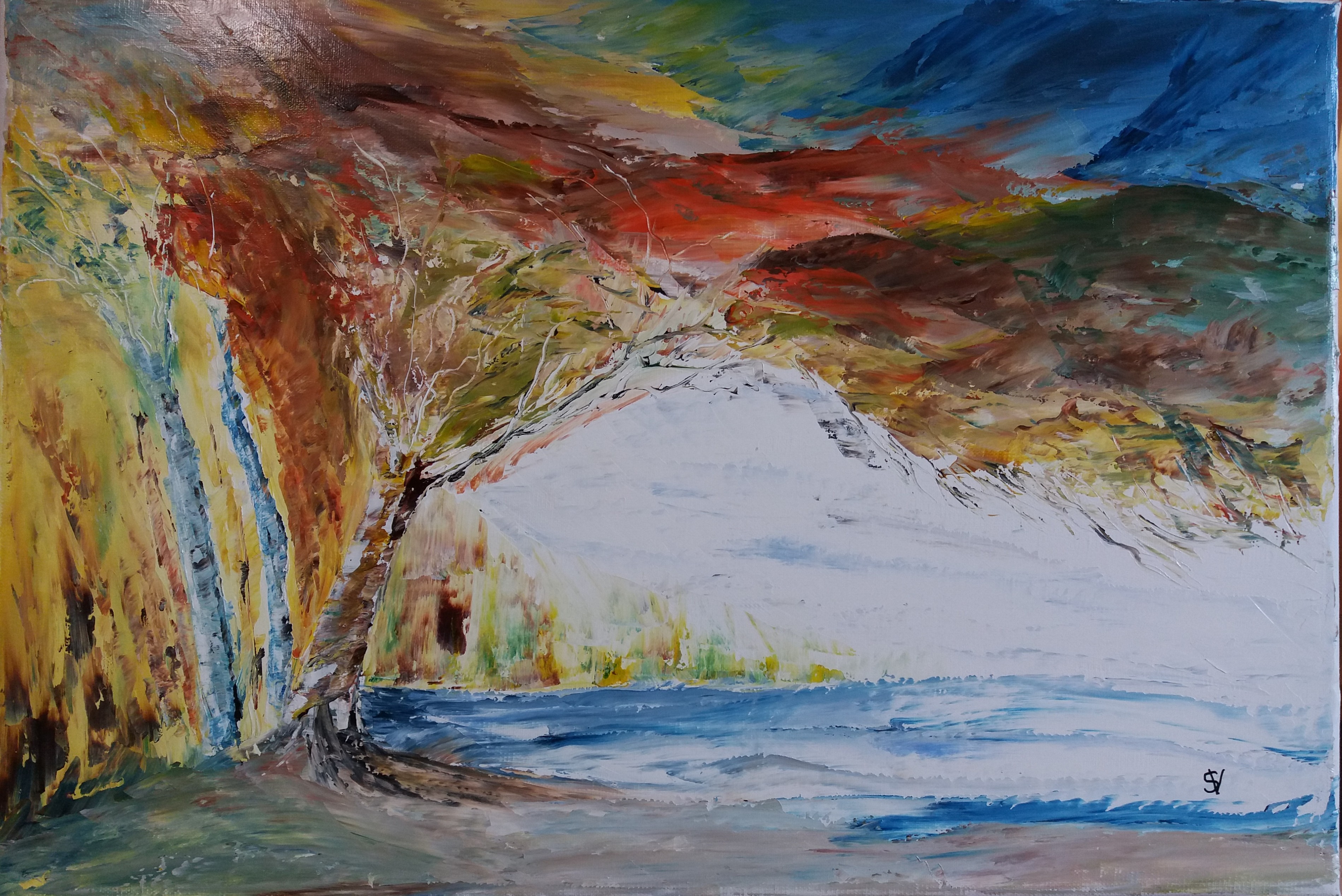871 sortie de la grotte huile sur toile 10p 38x55 cm 