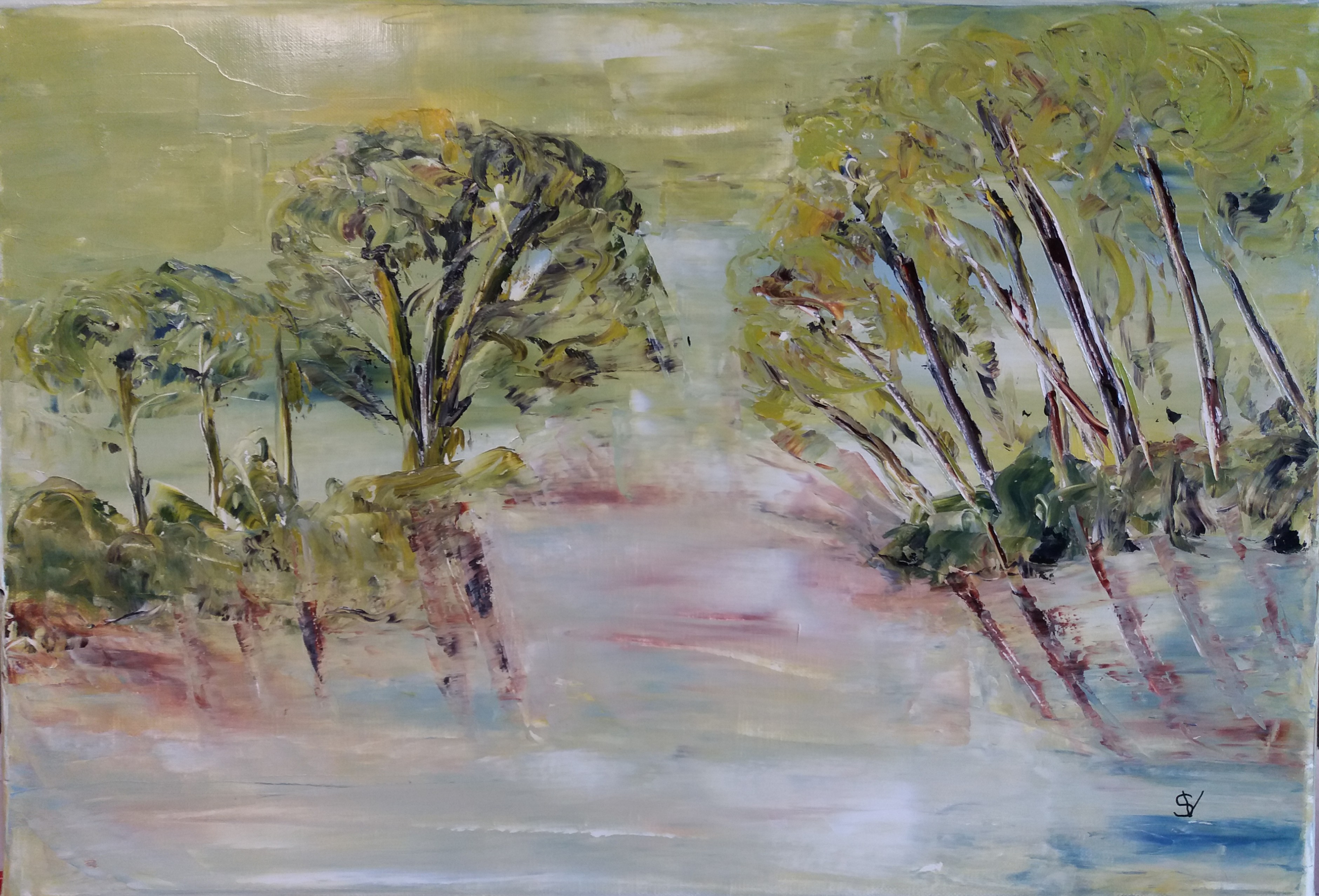 878 le confluant huile sur toile 10p 38x55 cm 