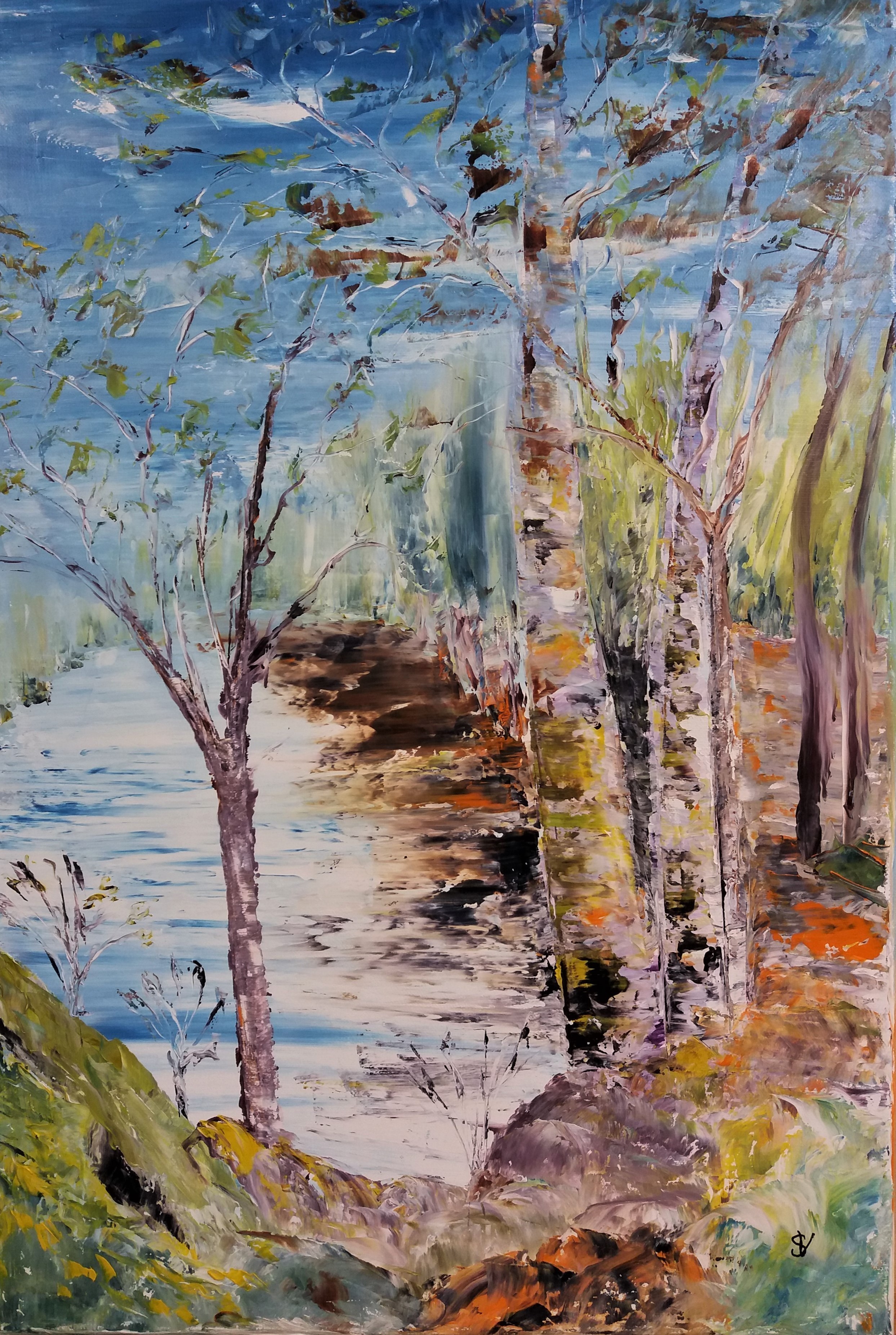 897 aux bords de la riviere huile sur toile 10p 38x55 cm 