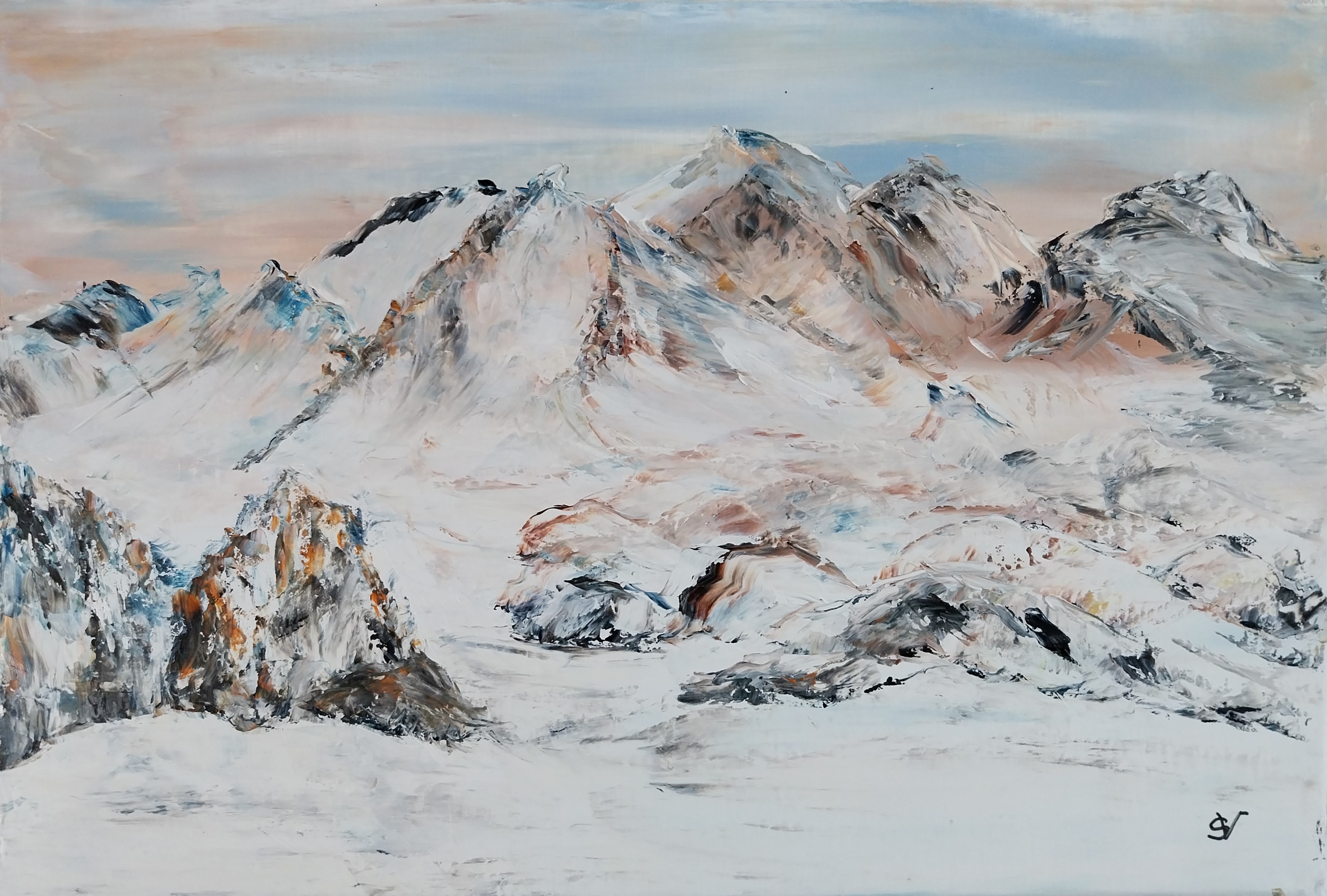 947 hiver montagnard huile sur toile 10p 38x55 cm 