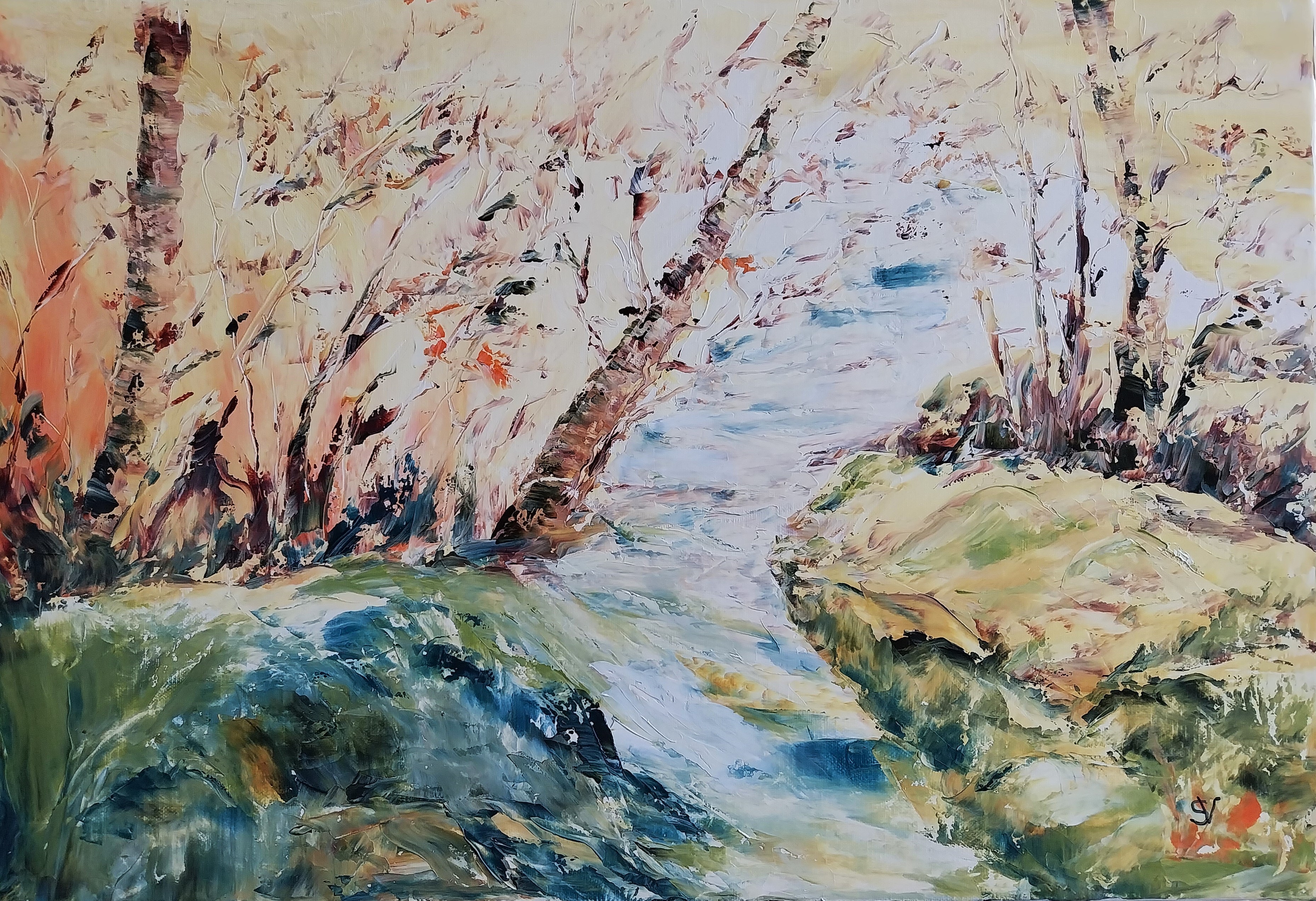 957 ruisseau huile sur toile 10p 38x55 cm 