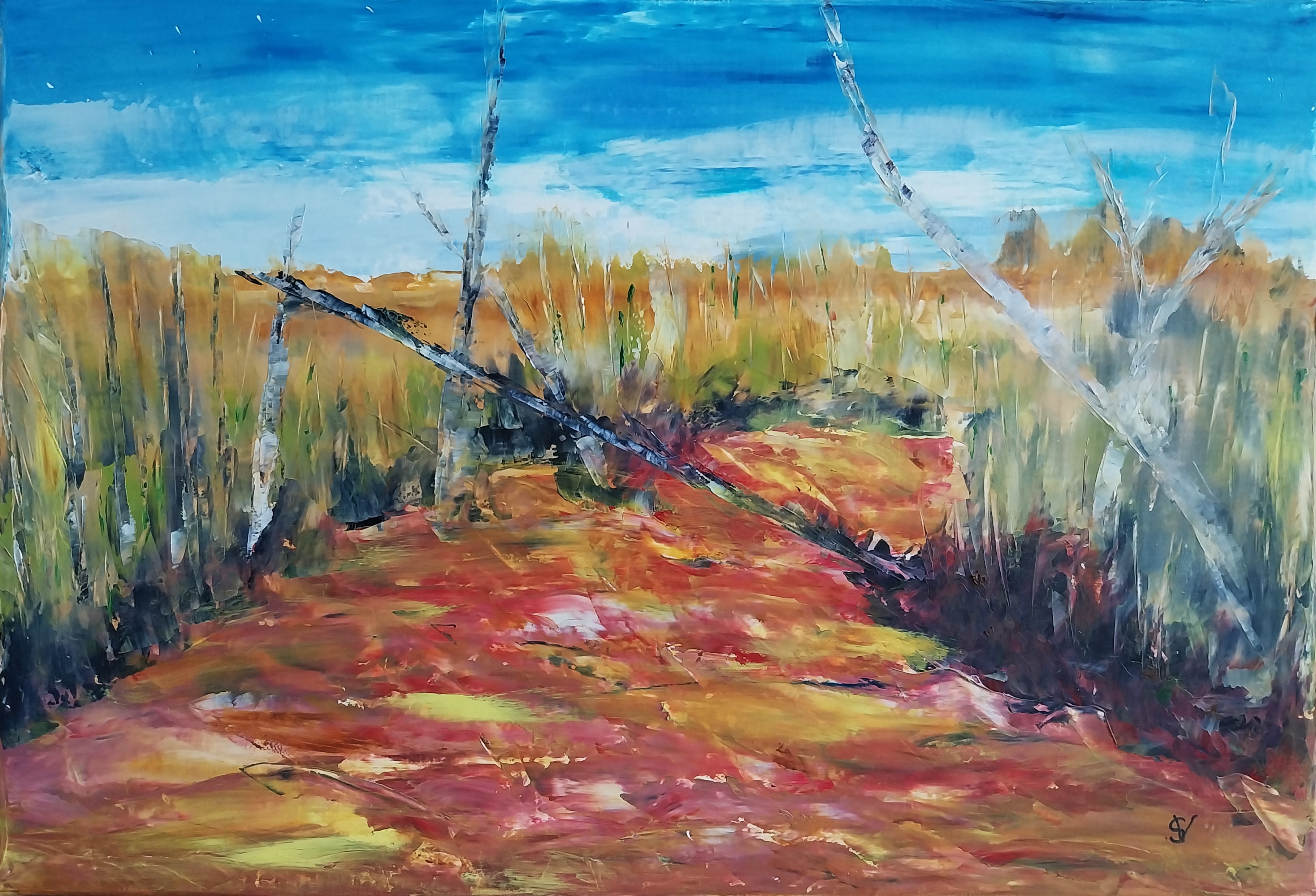 958 terre en feu huile sur toile 10p 38x55 cm 