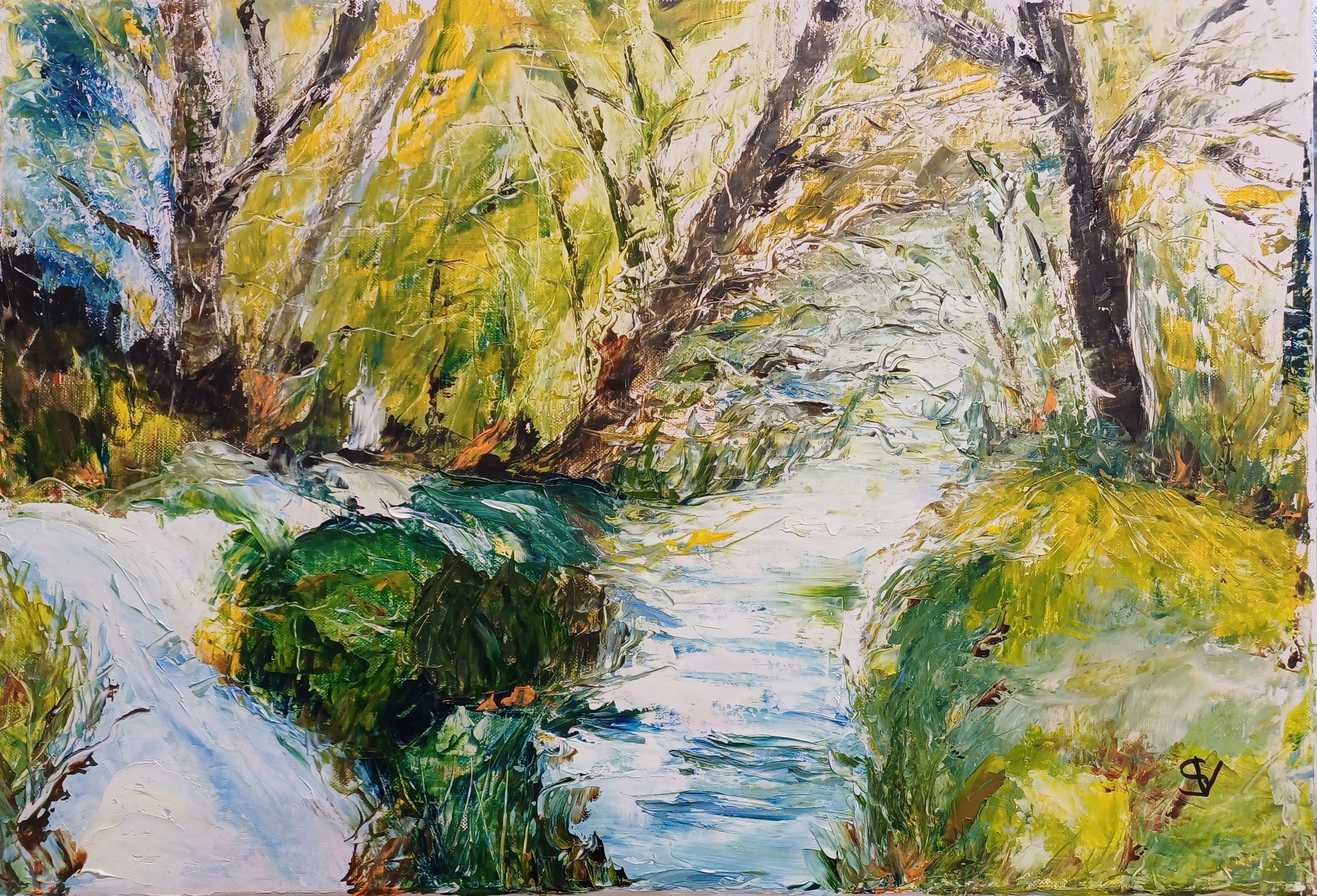 965 ruisseau huile toile 10p 38x55cm 