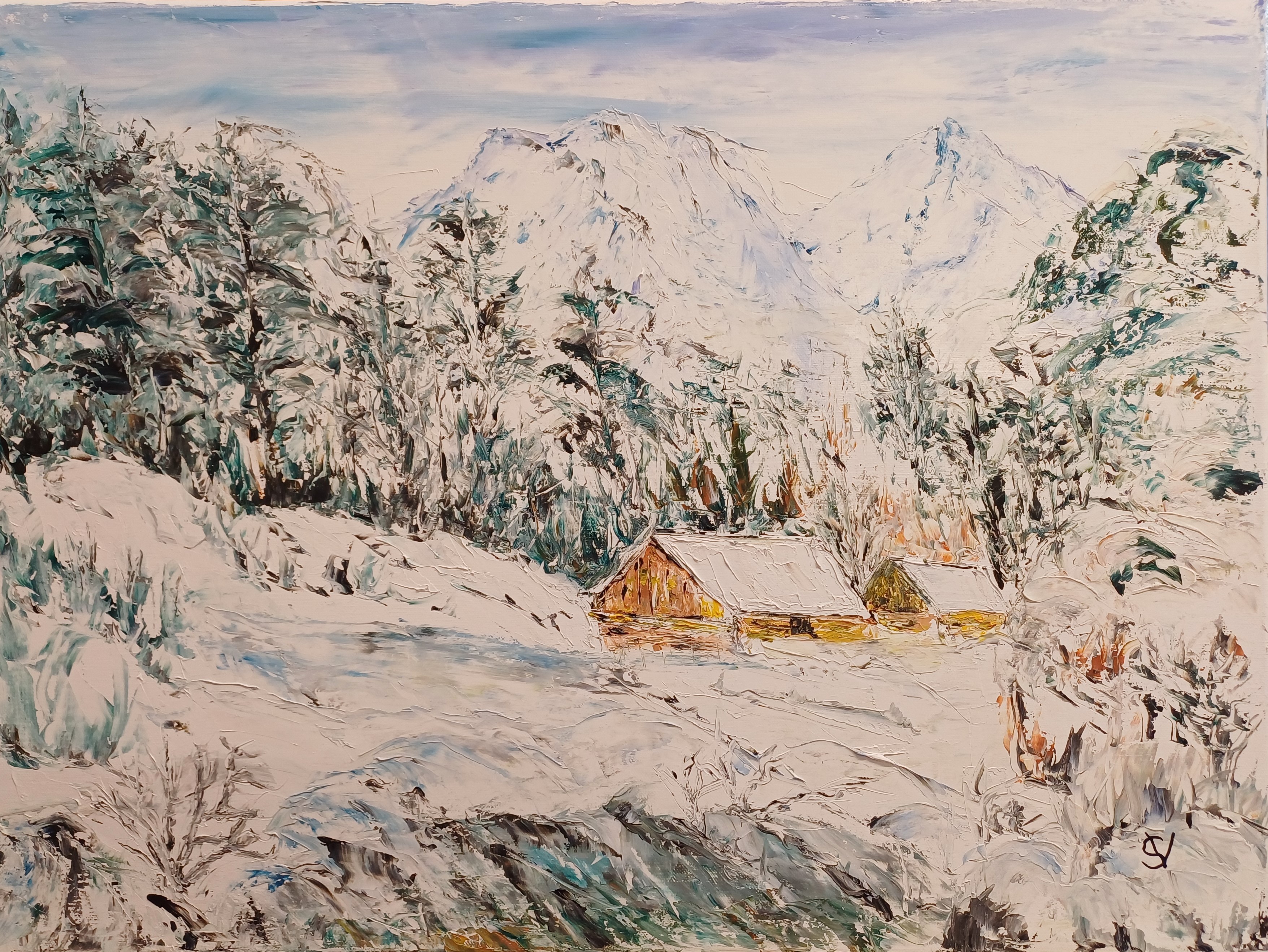 973 granges sous la neige huile toile12p 