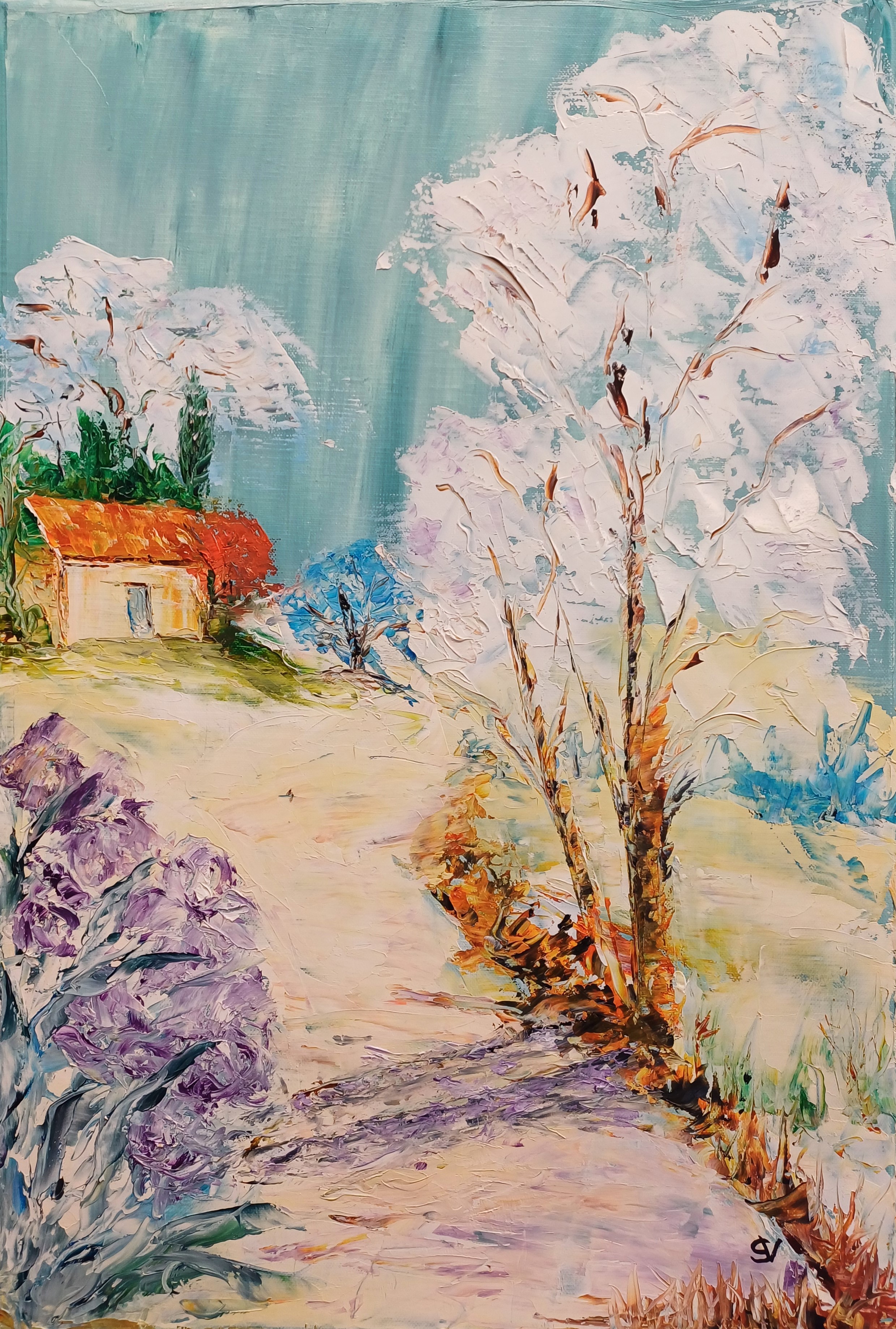 977 les amandiers huile toile 10p 38x55cm 