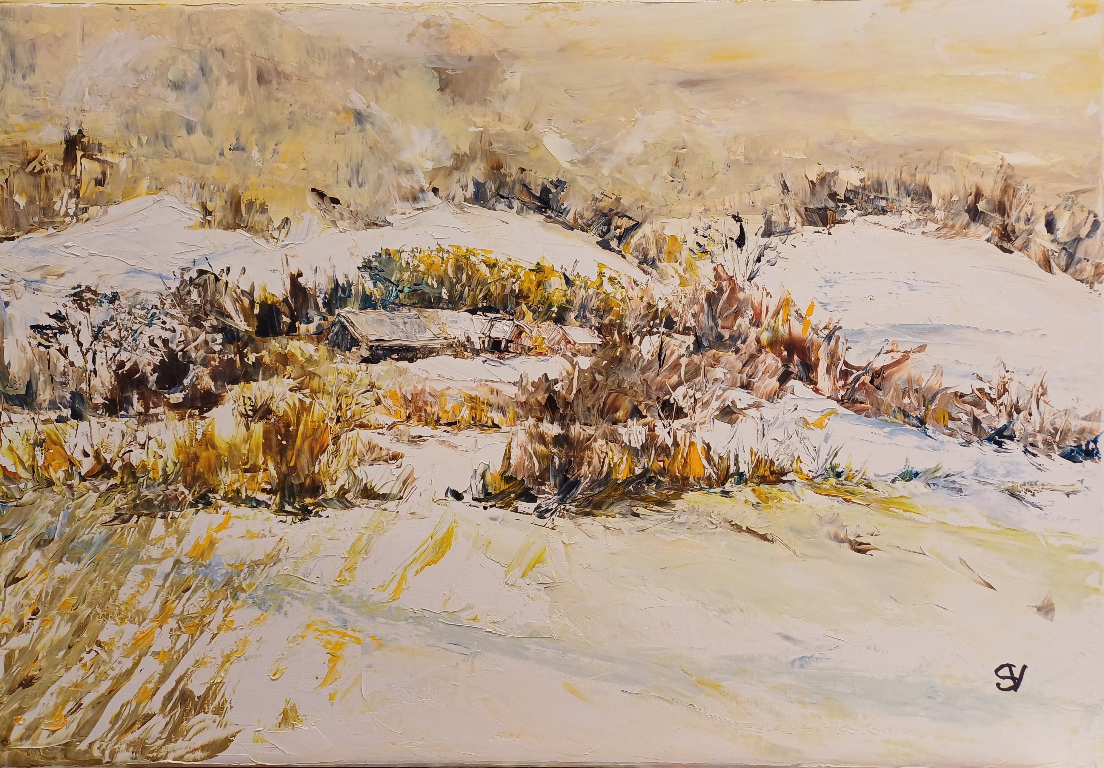 985 campagne en hiver huile toile 10p 38x55 cm 