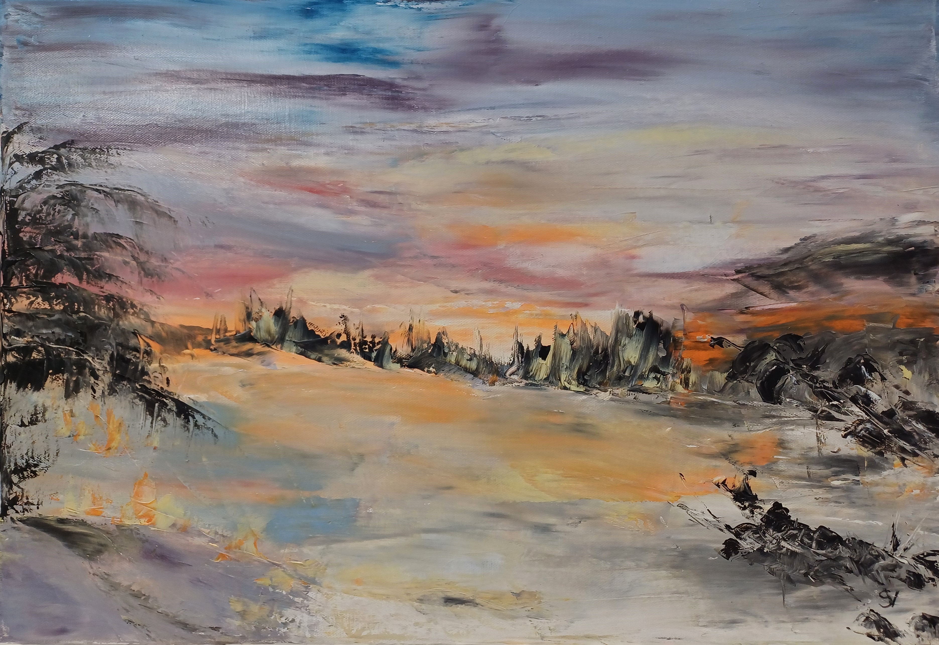 993 lever du jour huile toile 10p38x55cm 
