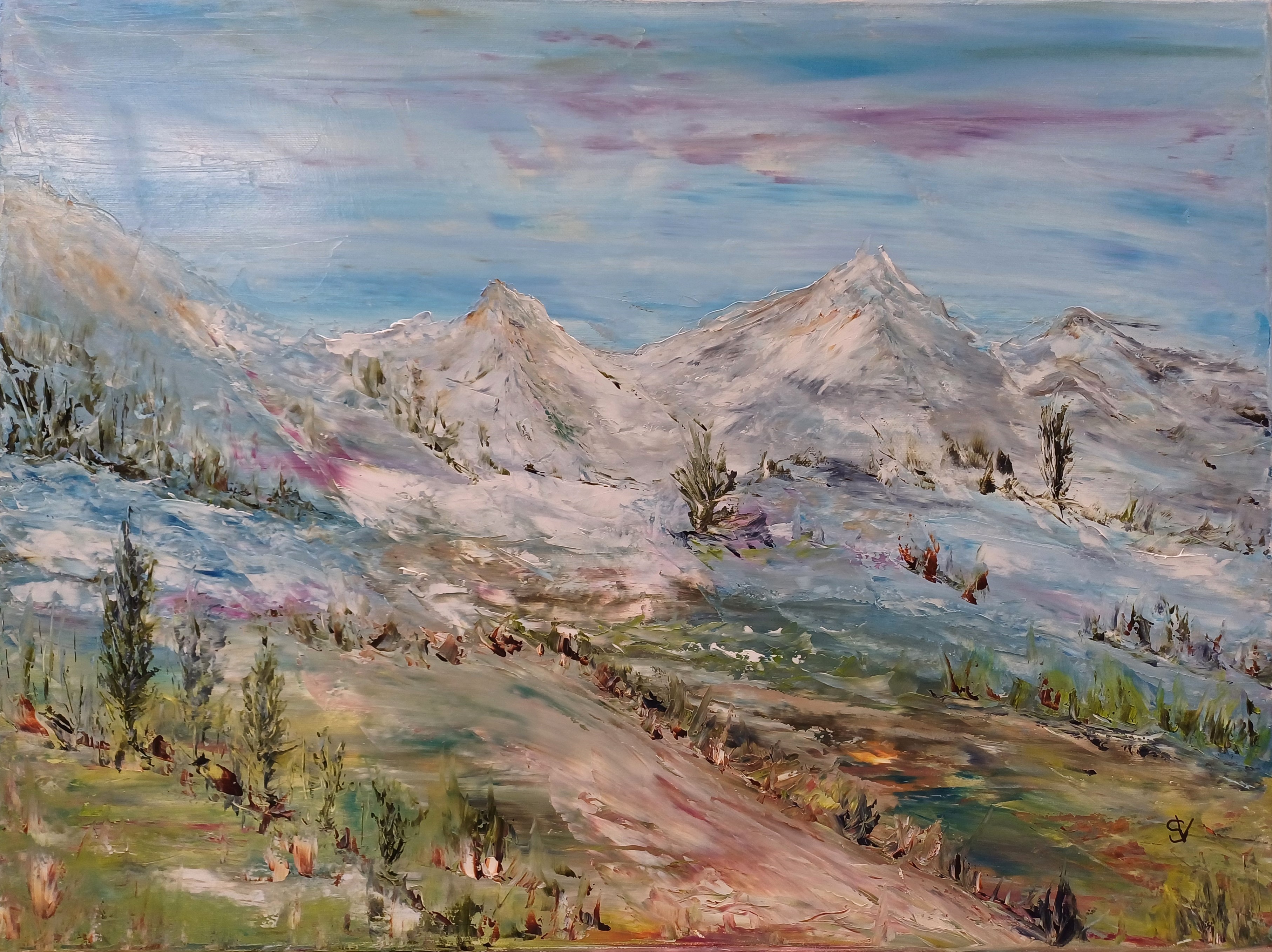 996 chemin en alpage huile toile 12p61x46cm 