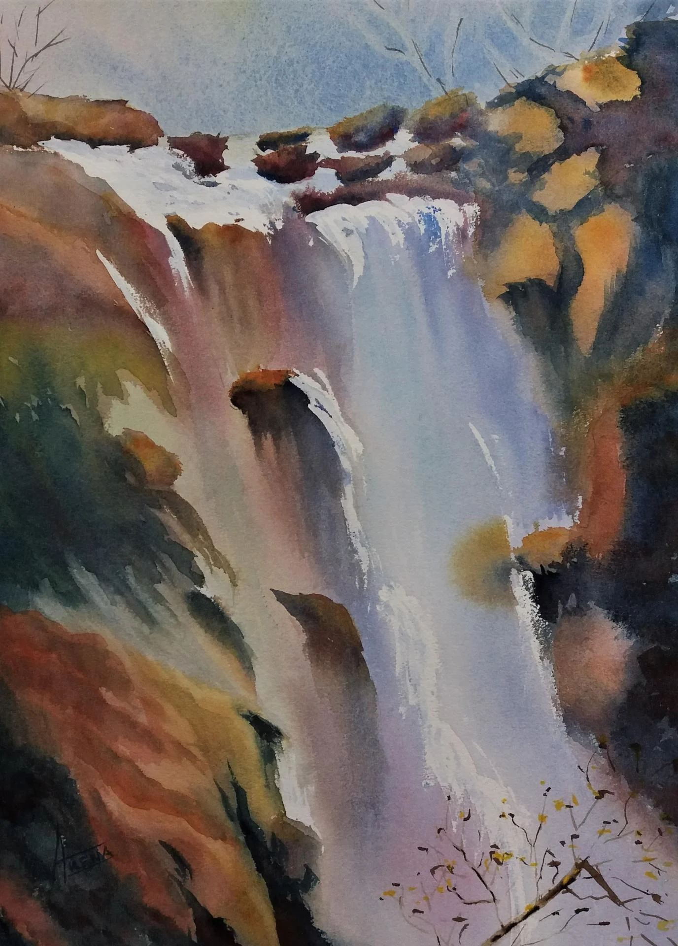 Cascade aquarelle 40x50 cm