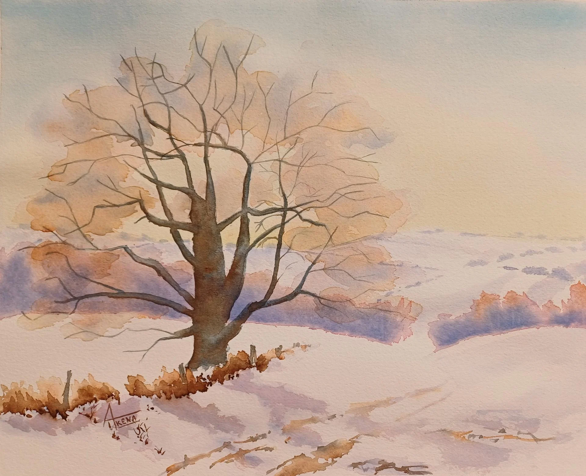 L hiver du larzac aquarelle 40x50cm