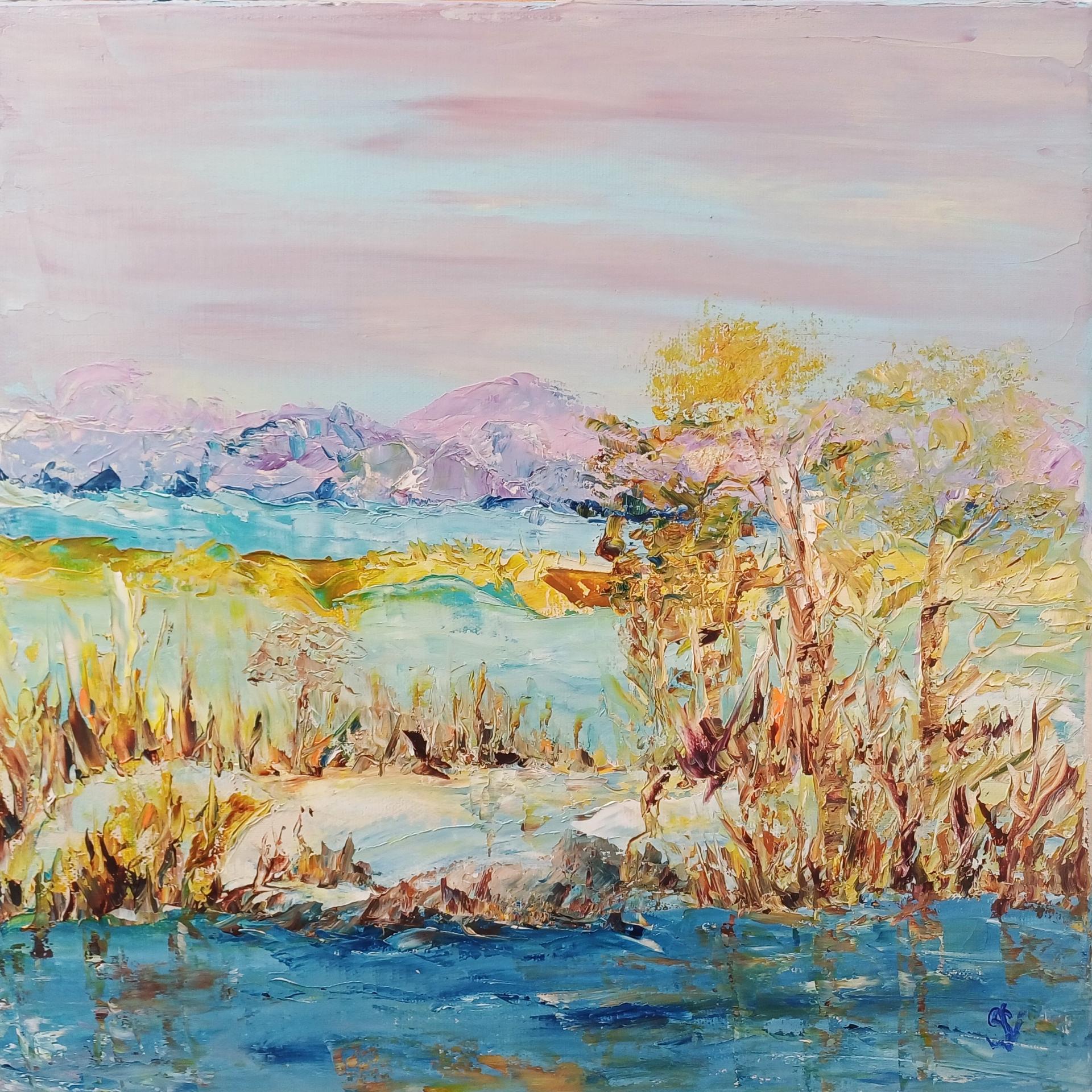 La rive huile toile 40x40cm