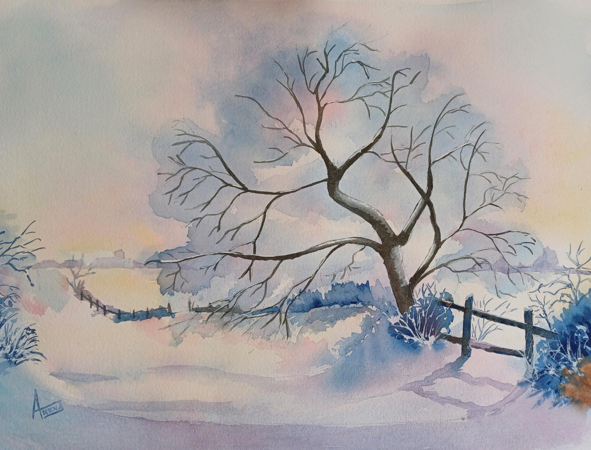 Les pres sous la neige aqua 40x50cm