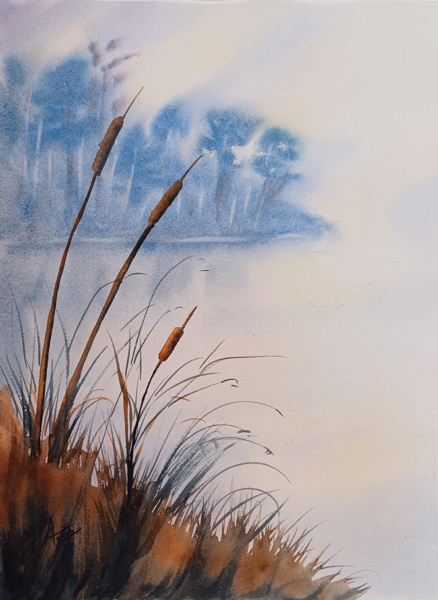 Les roseaux aqua 40x50cm