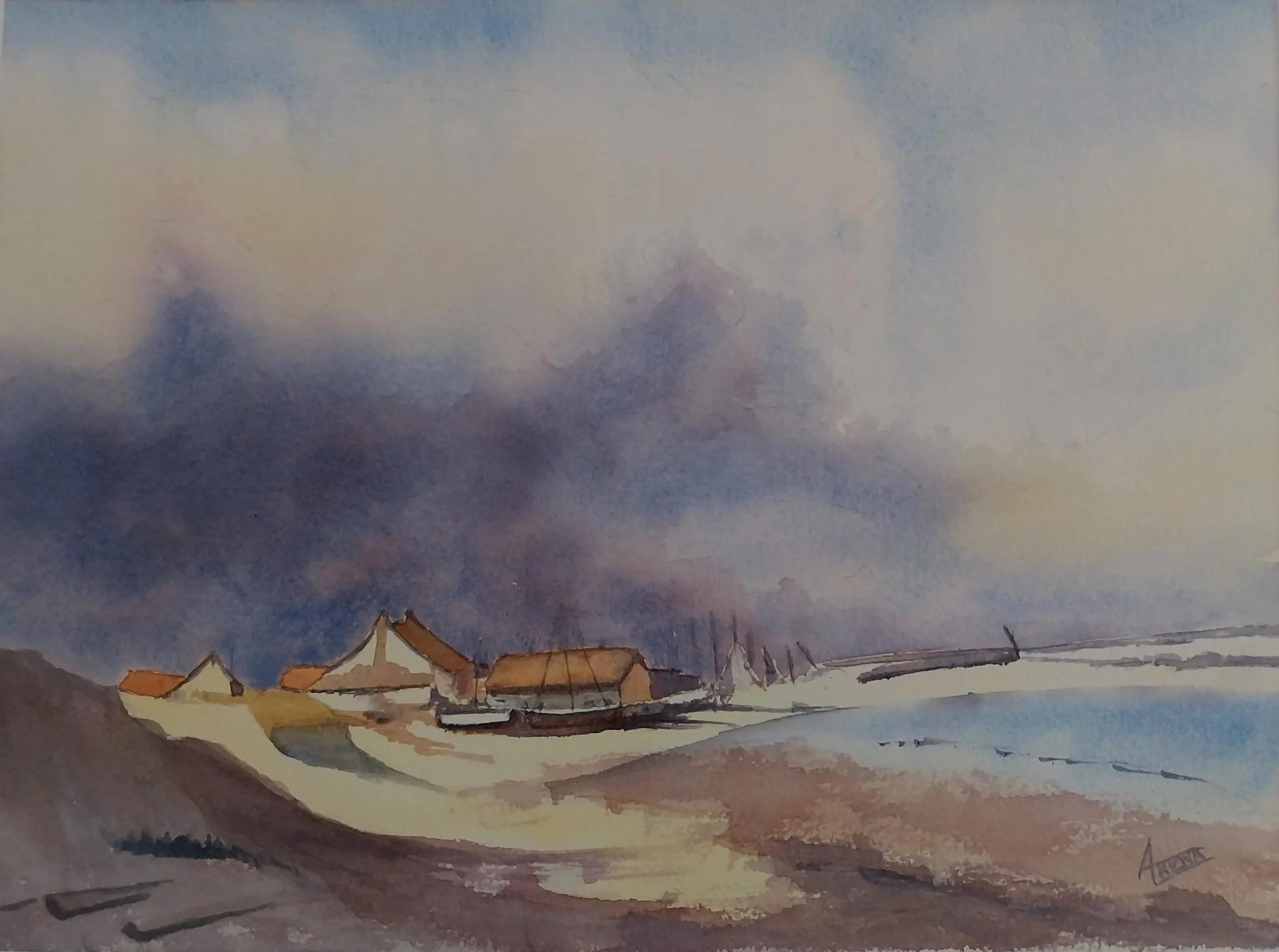 Plage deserte aquarelle 40x50 cm